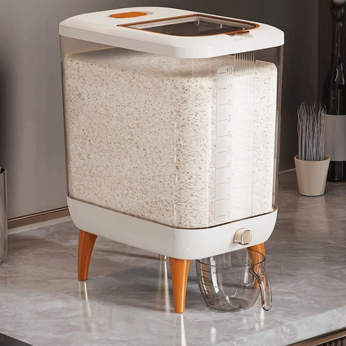 12L Rice Storage Container Plastic Press Type Airtight Rice Bucket Box for Kitchen Food Processing