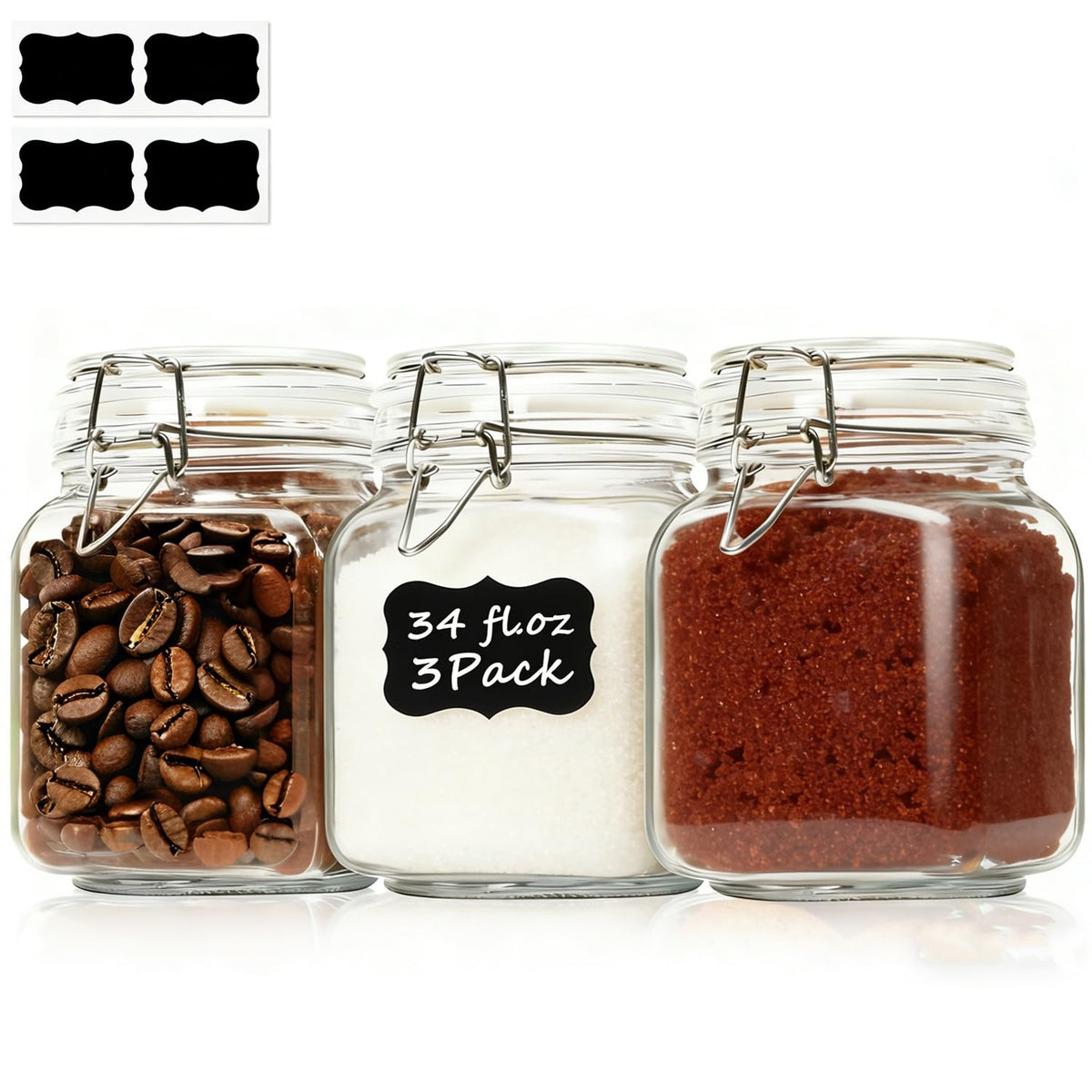 ComSaf Square Small Glass Spice Jars with Airtight Lids 4 oz 12 Pack Pantry