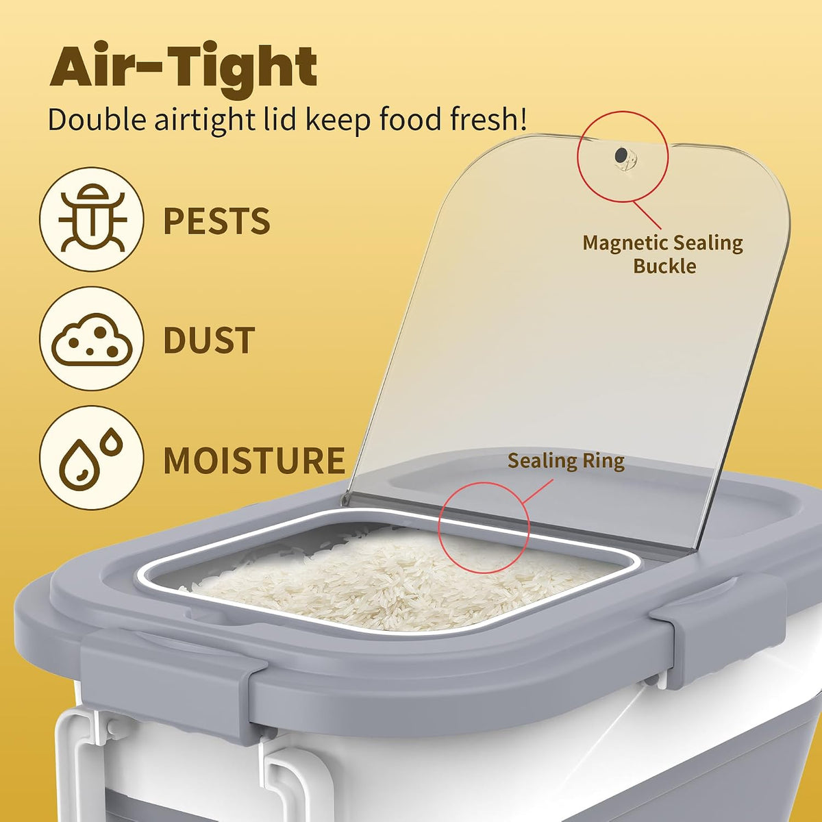 HOYTAMDA 20-30Lbs Rice Container,Collapsible Food Storage Container Wheels