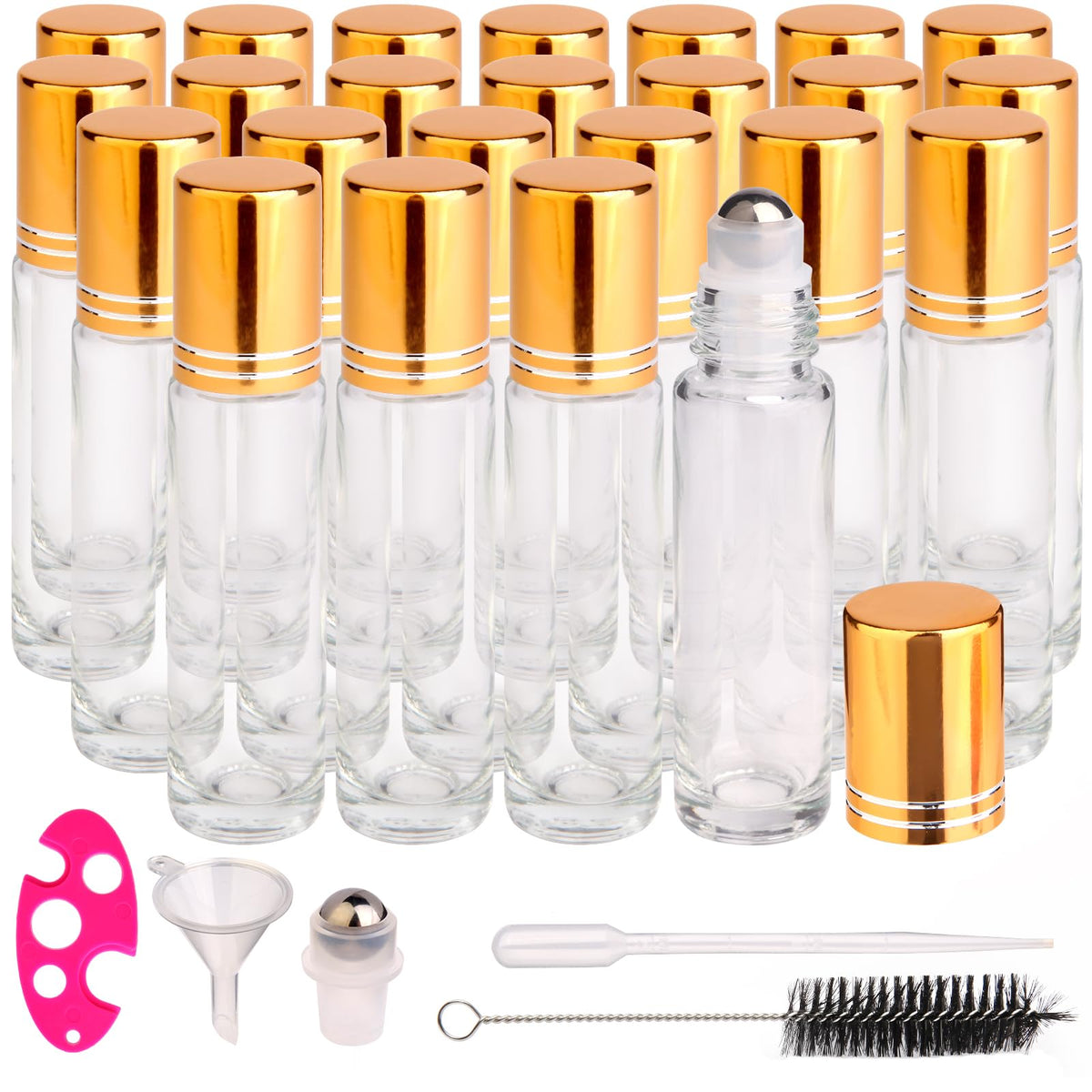 inice 24 10ml Essential Oils Roller Bottles Gradient Color Thick Glass Roll on Bottle Golden Metal Cap for Travel
