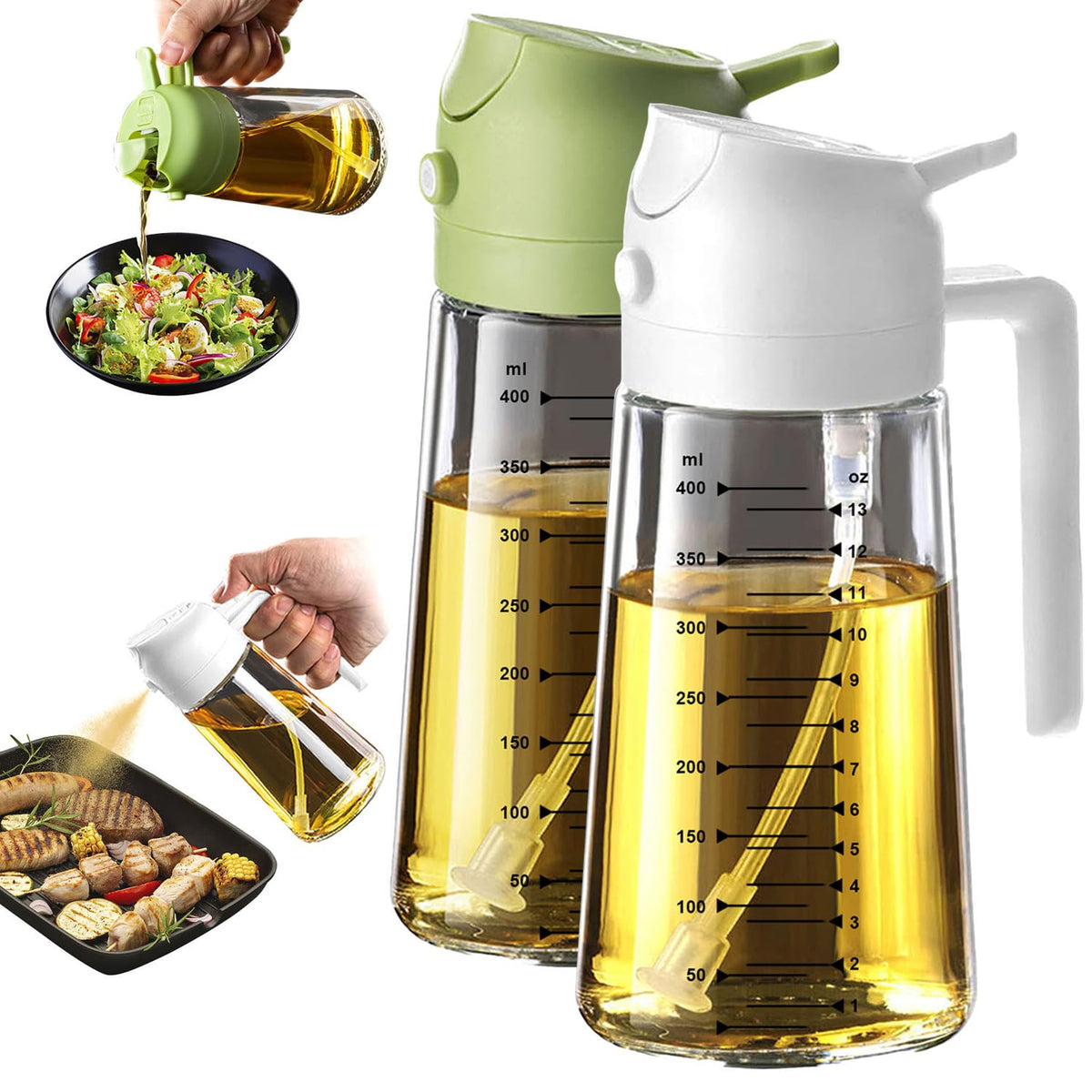 TrendPlain 16oz Olive Oil Sprayer for Cooking with Silicone Base, 2 Black