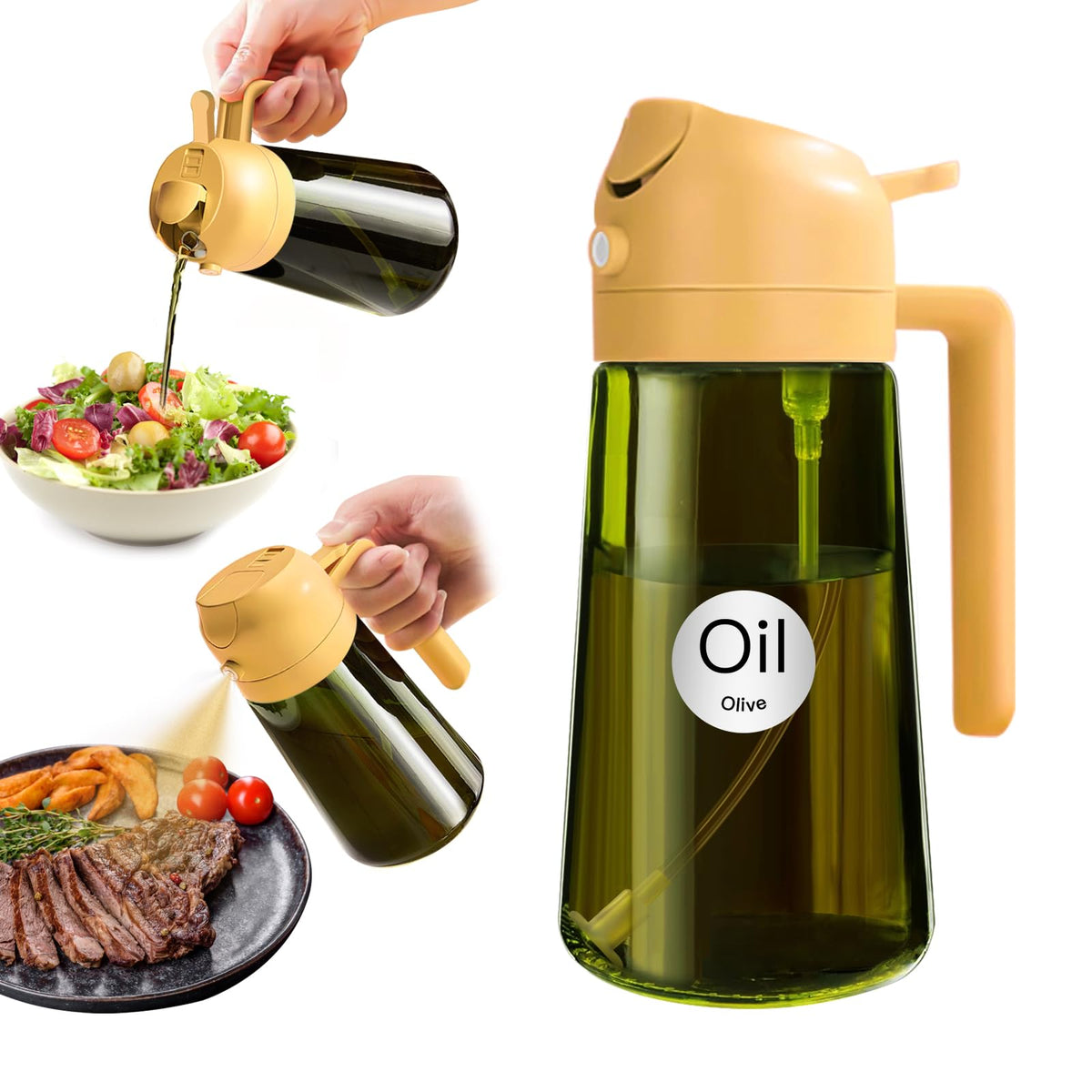 YARRAMATE 16 oz 2-in-1 Dark Glass Olive Oil Sprayer & Dispenser, BlackGreen