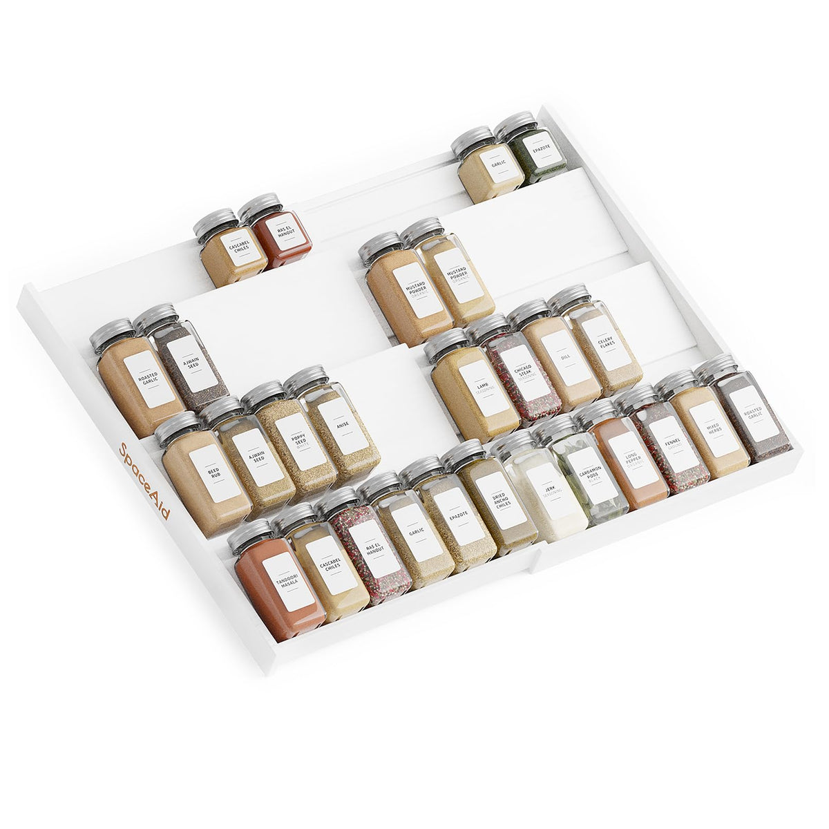 SpaceAid Bamboo Spice Drawer Organizer, (Need 3" Deep Drawer) Expandable 4 Tier Spices Rack for Cabinet, Kitchen Seasoning Storage Insert (Jars Not Included, From 12" to 23" Wide)