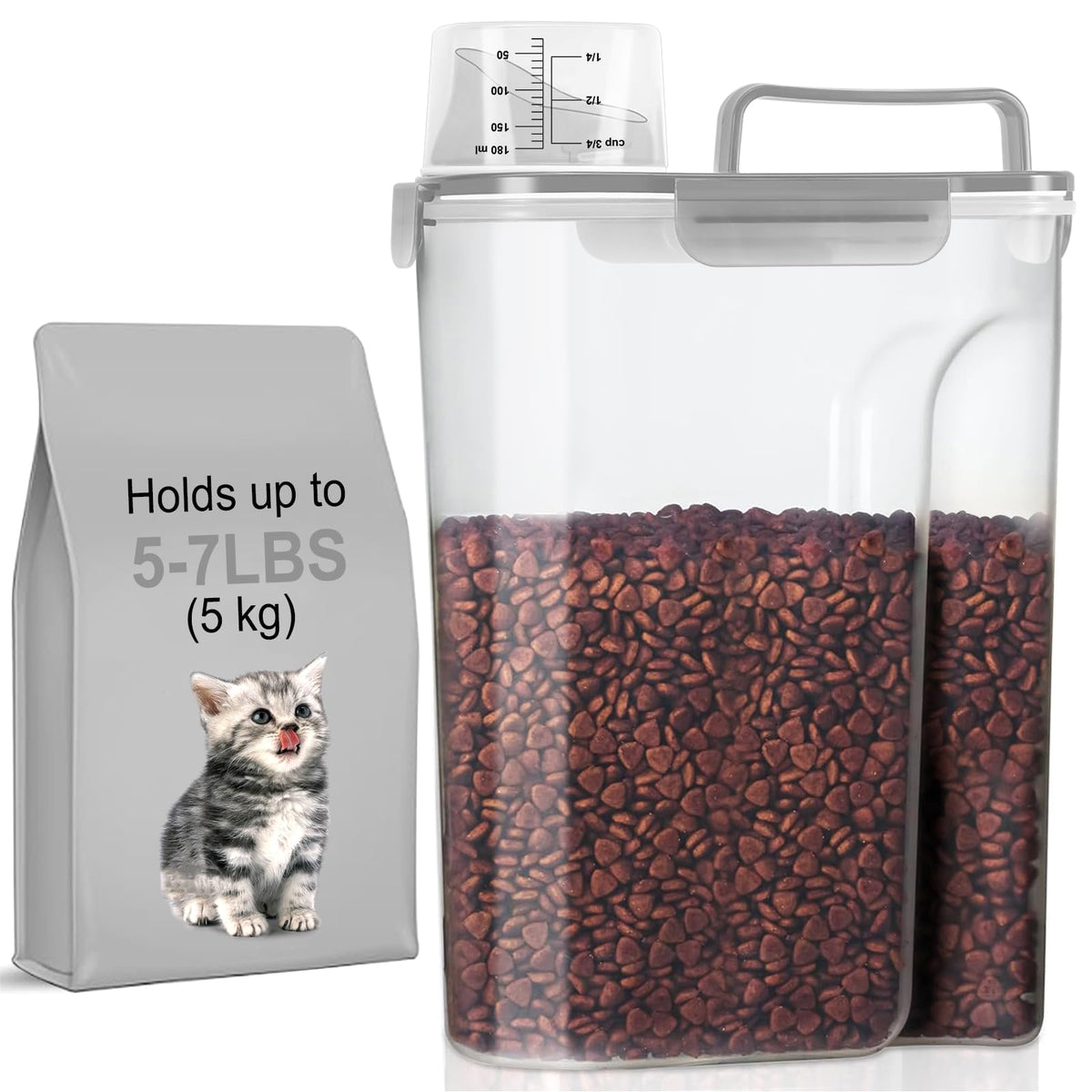 LEAWALK 5Lbs Airtight Cat Dog Food Storage Container with Upgraded Large Nozzle BPA-Free, Pet Food Storage Containers for Rice, Grain, Pet Food, Flour, Dog Treat Storage (Dark Gray, 5L-1pack)