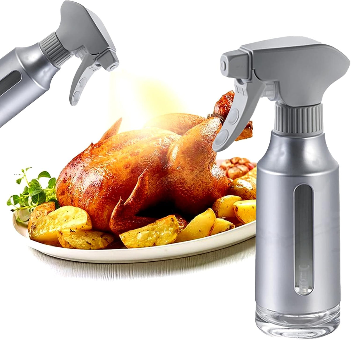 Oil Sprayer for Cooking,Stainless Steel Olive Oil Mister for Air Fryer Black Nozzel Dispenser Bottles Fat Reduction Glass Oil Control Spray Pot 6.35oz(180ml) Capacity