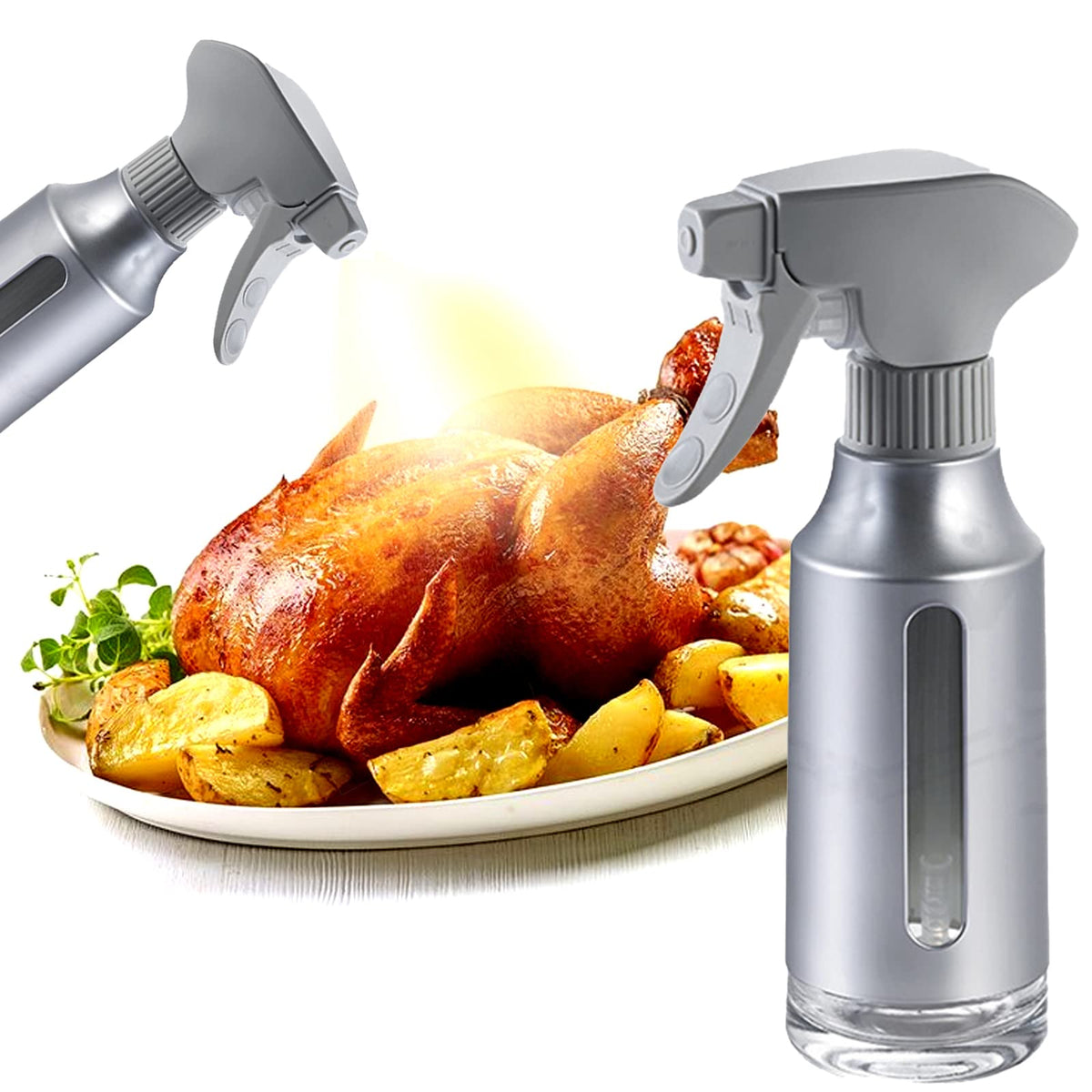 Oil Sprayer for Cooking,Stainless Steel Olive Oil Mister for Air Fryer Black Nozzel Dispenser Bottles Fat Reduction Glass Oil Control Spray Pot 6.35oz(180ml) Capacity