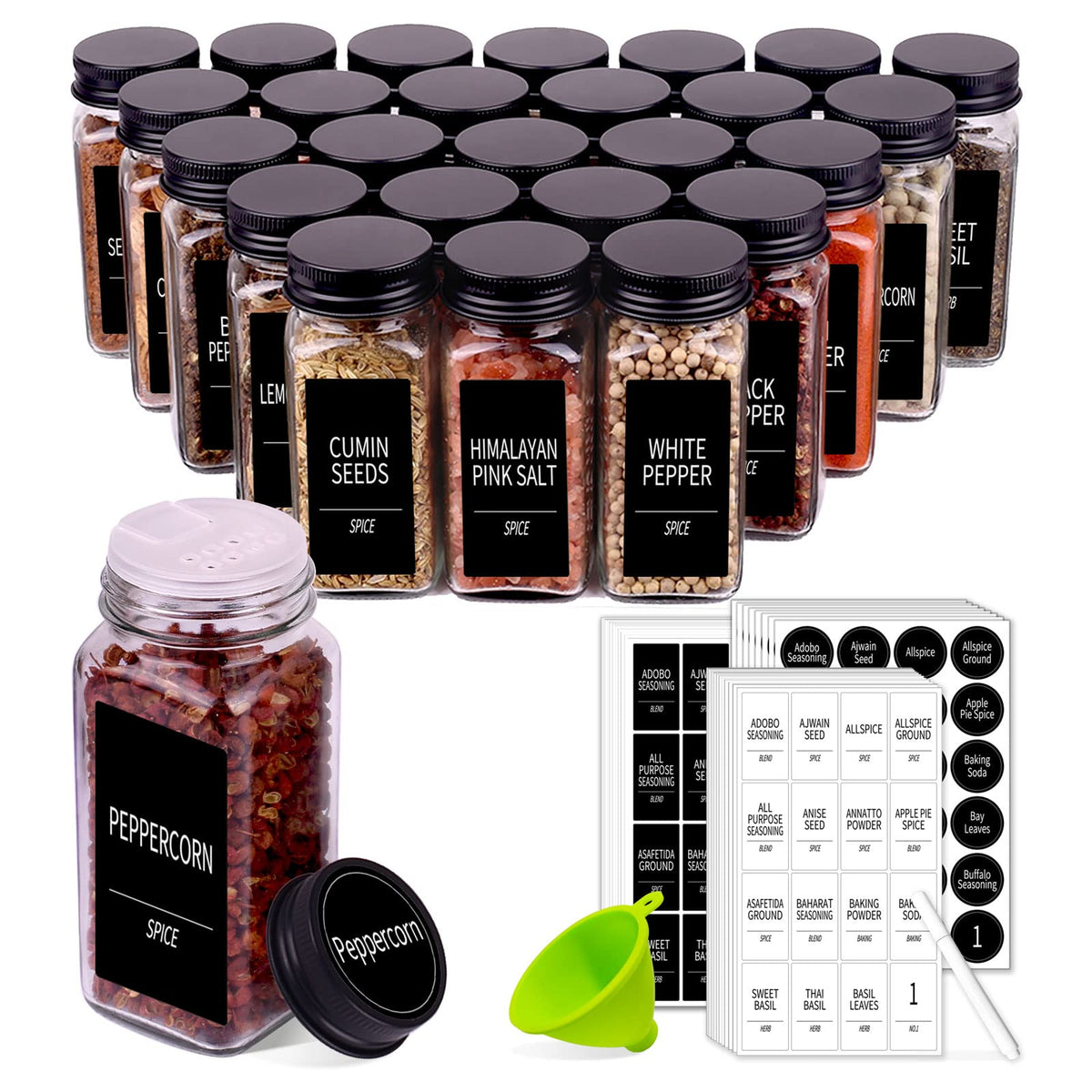 Churboro 66 Pack Glass Spice Jars with Labels, 4oz Spice Containers