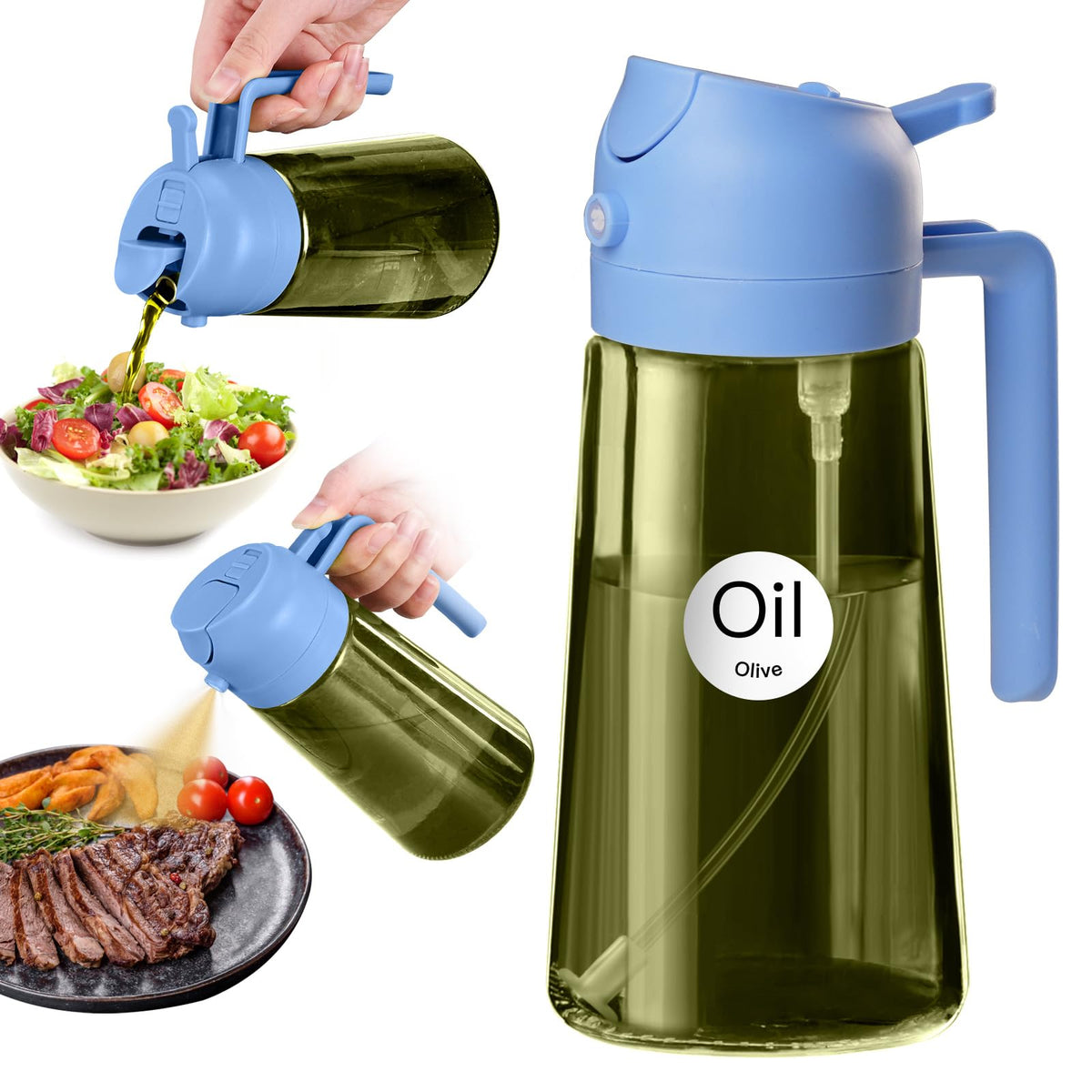 YARRAMATE 16 oz 2-in-1 Dark Glass Olive Oil Sprayer & Dispenser, BlackGreen