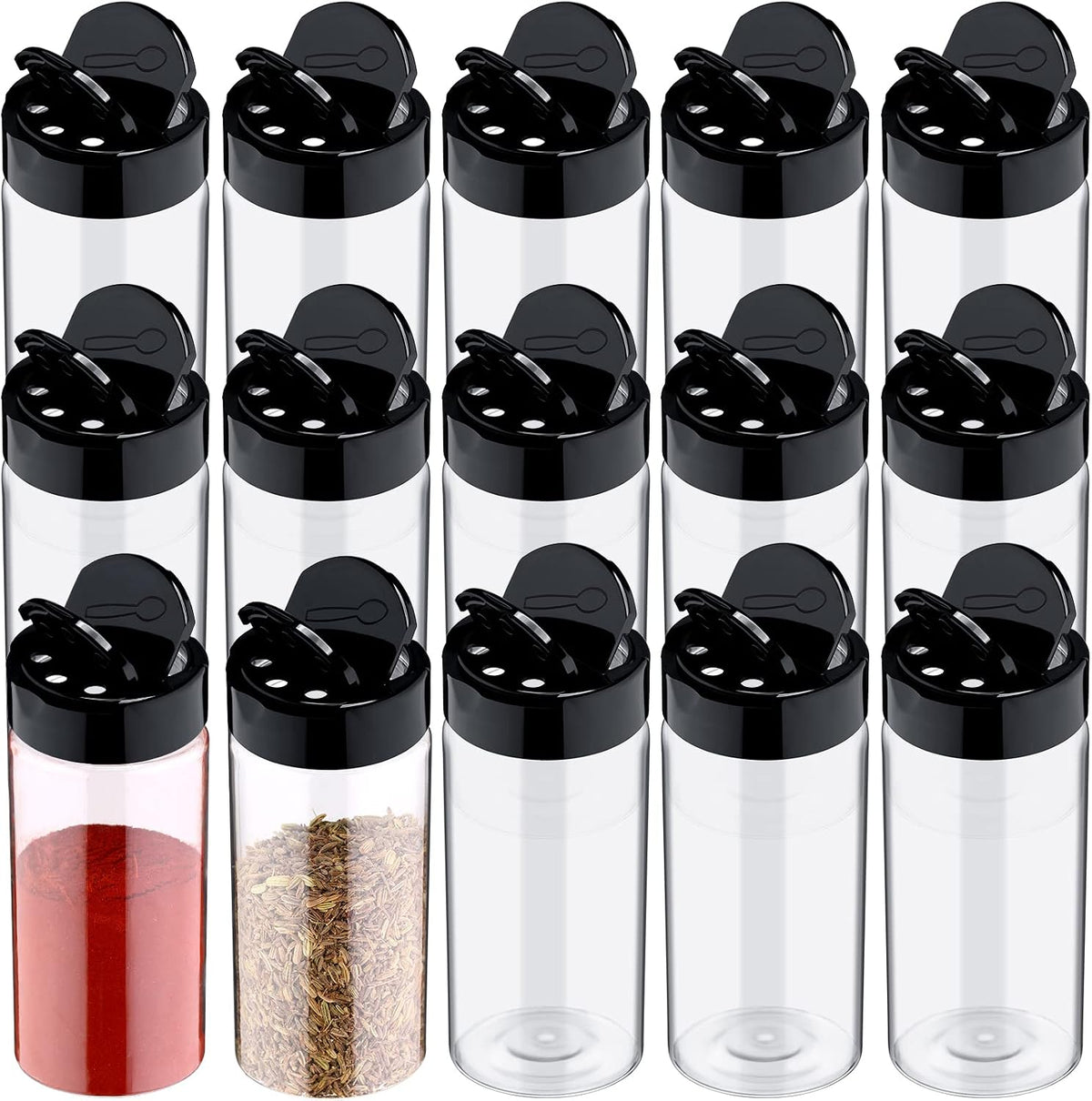 Mimorou 40 Pack Plastic Clear Spice Jar with Shaker Lids, Black, 3.5 oz