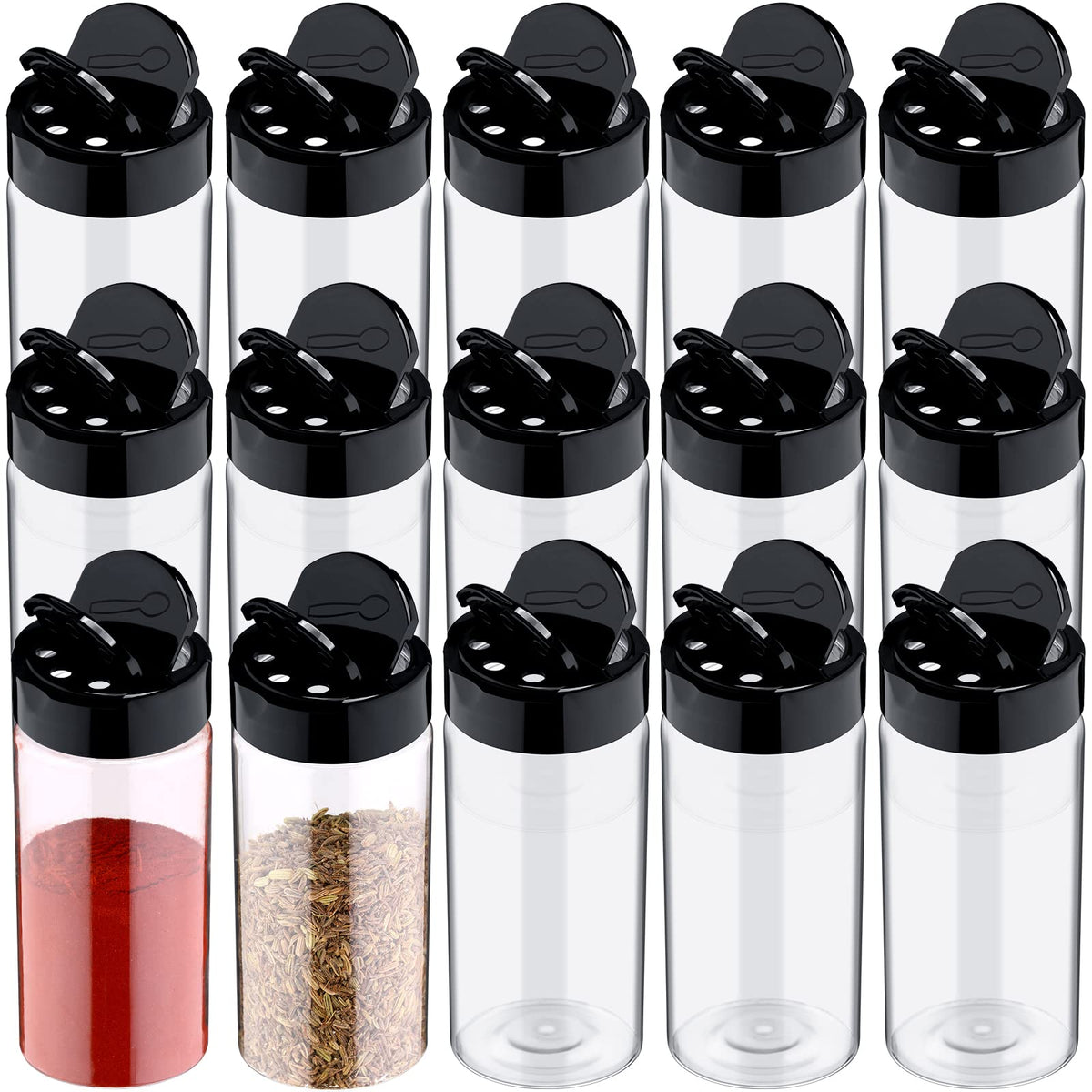 Mimorou 40 Pack Plastic Clear Spice Jar with Shaker Lids, Black, 3.5 oz