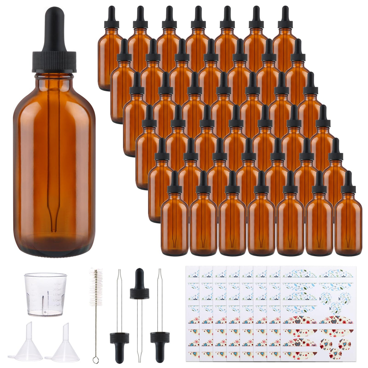 42 Pack 4oz Clear Glass Bottles with Glass Eye Droppers