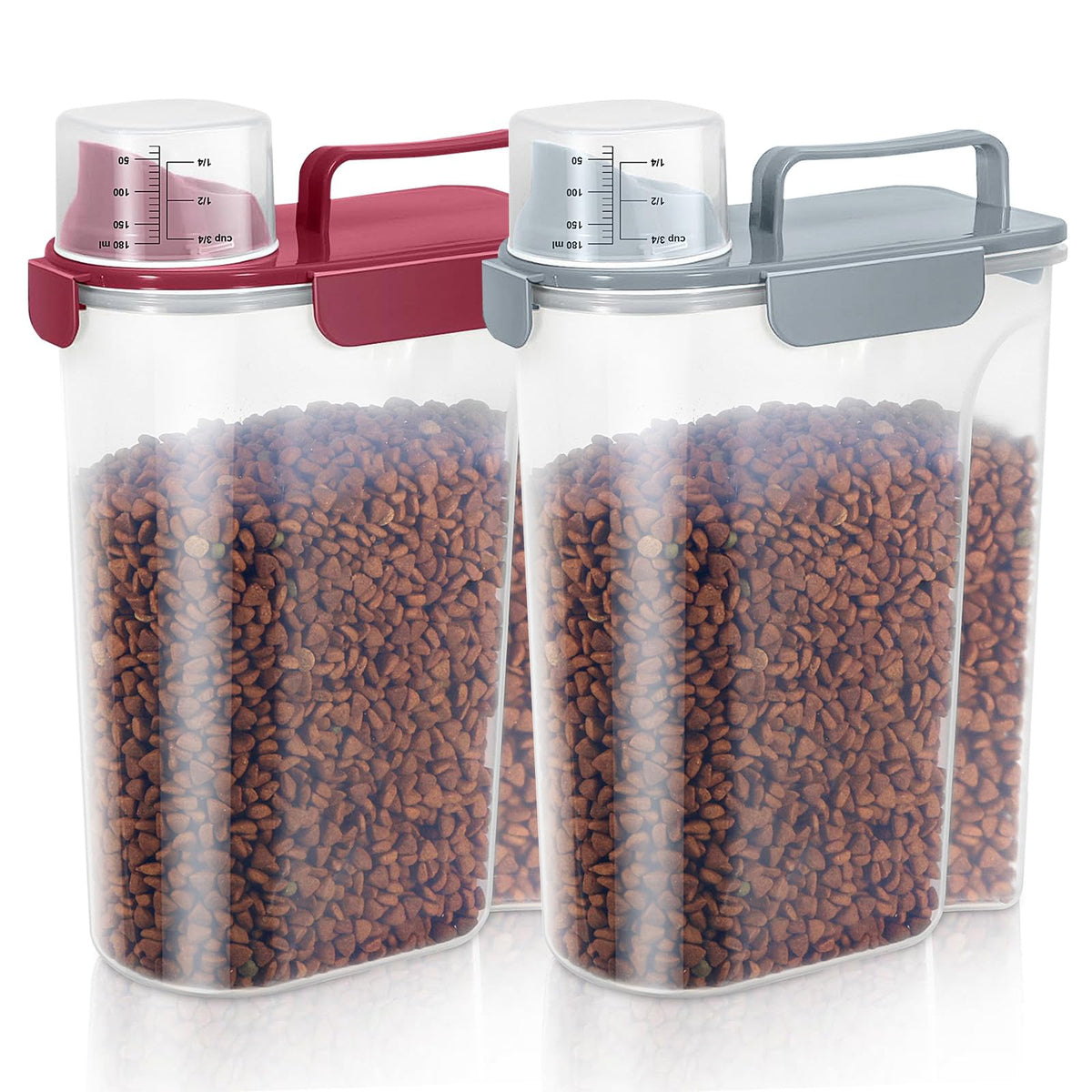 LEAWALK 5-7Lbs Dog Cat Food Storage Container with Upgraded Large Nozzle BPA-free, 4 Snap Seals Plastic Pet Food Storage Containers with Handles are Easy to Clean and Carry