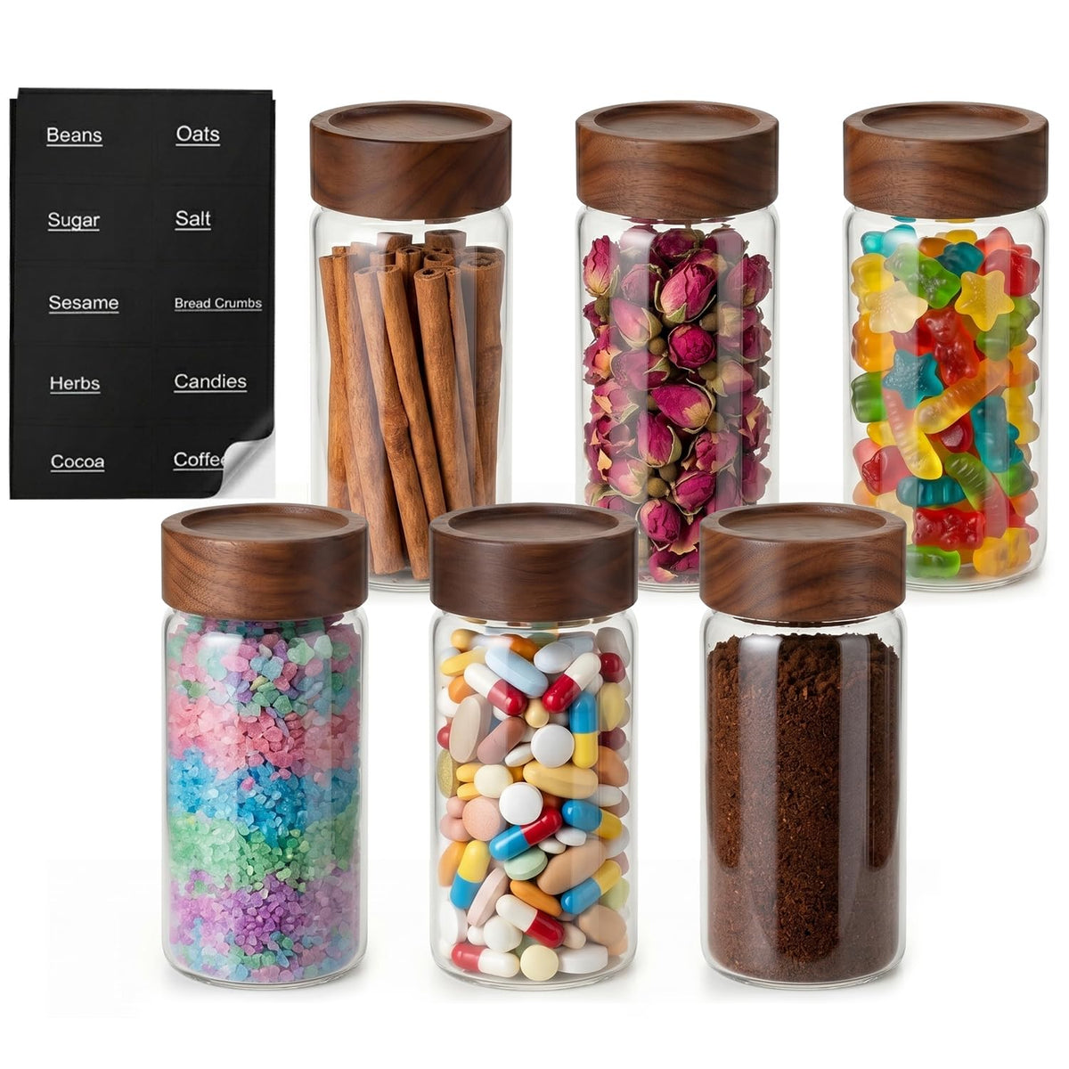 4 Pack 4 oz Glass Jars with Lids, Small Mason Jars with Airtight Acacia Wood Lid, Glass Spice Jars for Kitchen Pantry Organization, 4oz Small Jars for Spices, Nuts, Herbs & Seasoning