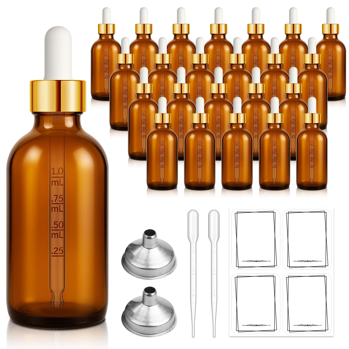 Bumobum 24 Pack 2 oz Clear Glass Dropper Bottles, 60ml Tincture Bottles