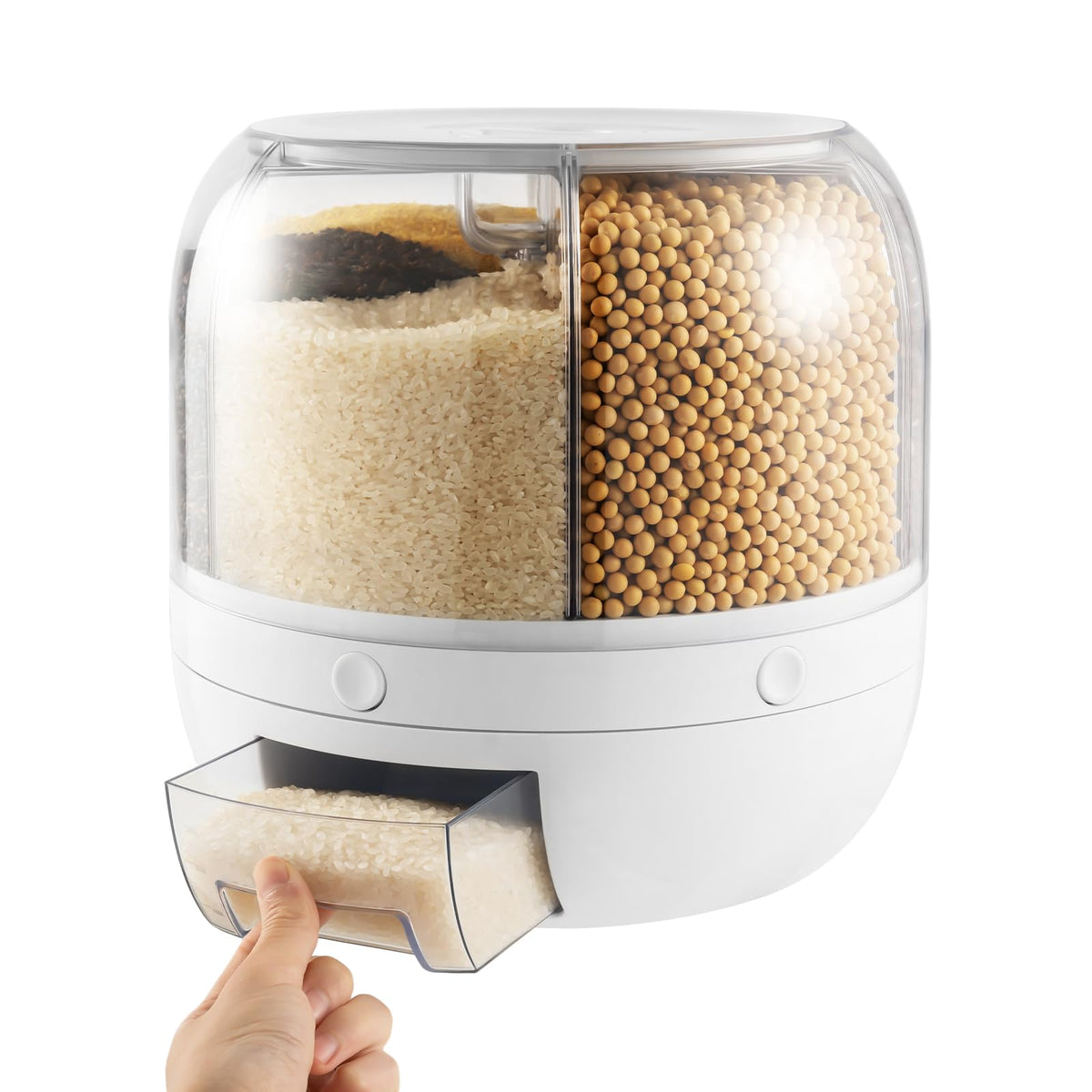 360° Rotating Grain Dispenser with 6 Grids, 27lbs Large Capacity Grain Dispenser Rotating Kitchen Storage Containers With Sealed Lid for Cereals, Oatmeal and Candy