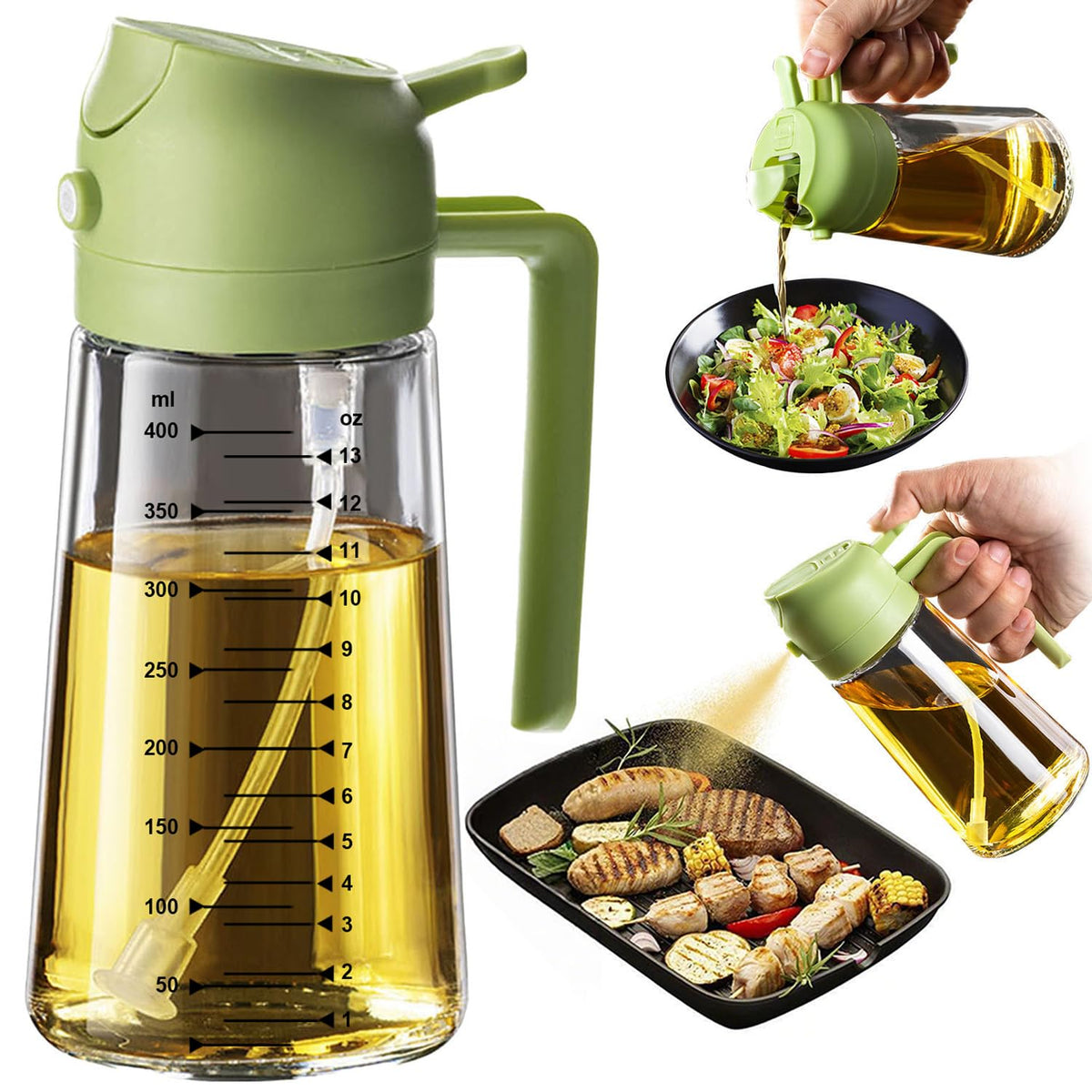 TrendPlain 16oz Olive Oil Sprayer for Cooking with Silicone Base, 2 Black