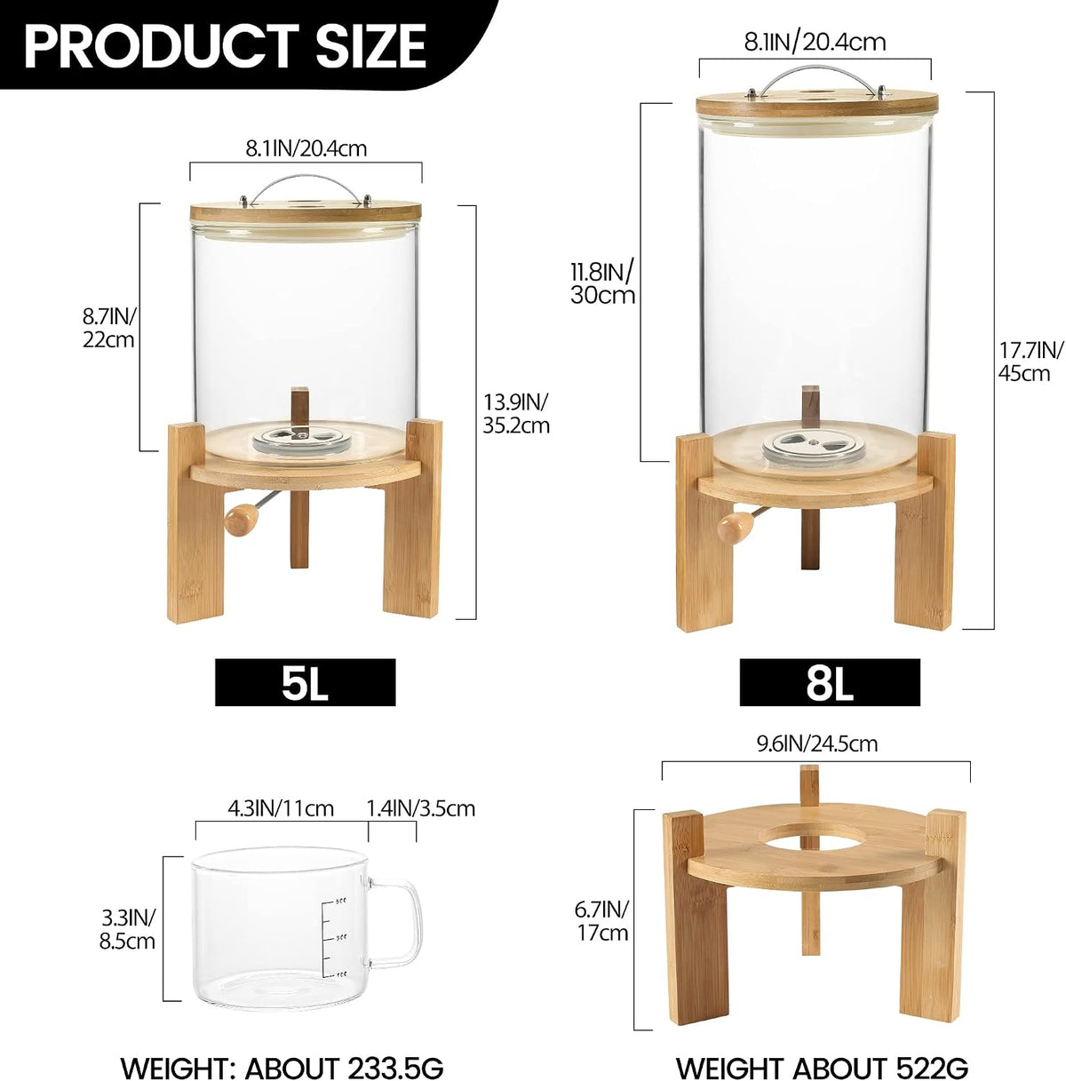 Glass Rice Dispenser, Airtight Rice Storage Container with Measuring Cup