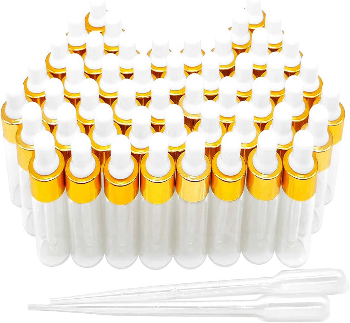 50PCS Transparent Sample Dropper Bottles, 5ml Mini Essential Oil Dropper Bottles, Perfume Bottles with 2 Plastic Droppers for Travel Test Samples