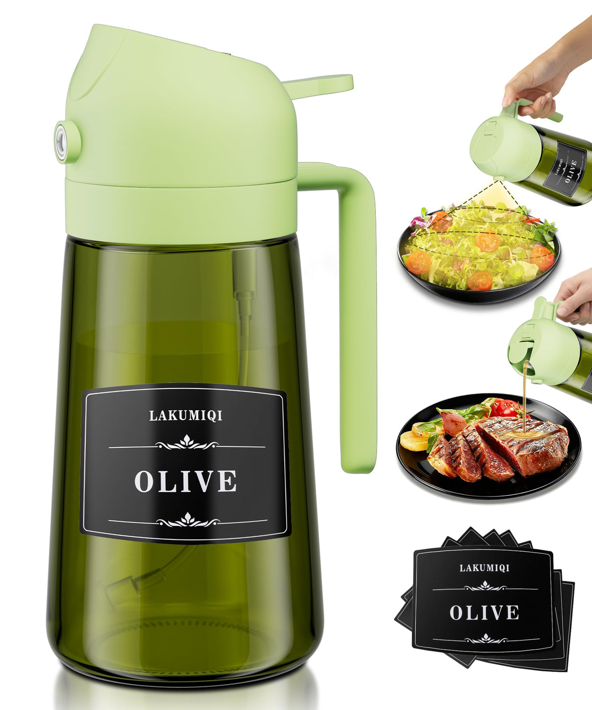 Oliver Oil Sprayer Dispenser for Cooking Bottle 16oz Dark Glass 2pcs Black