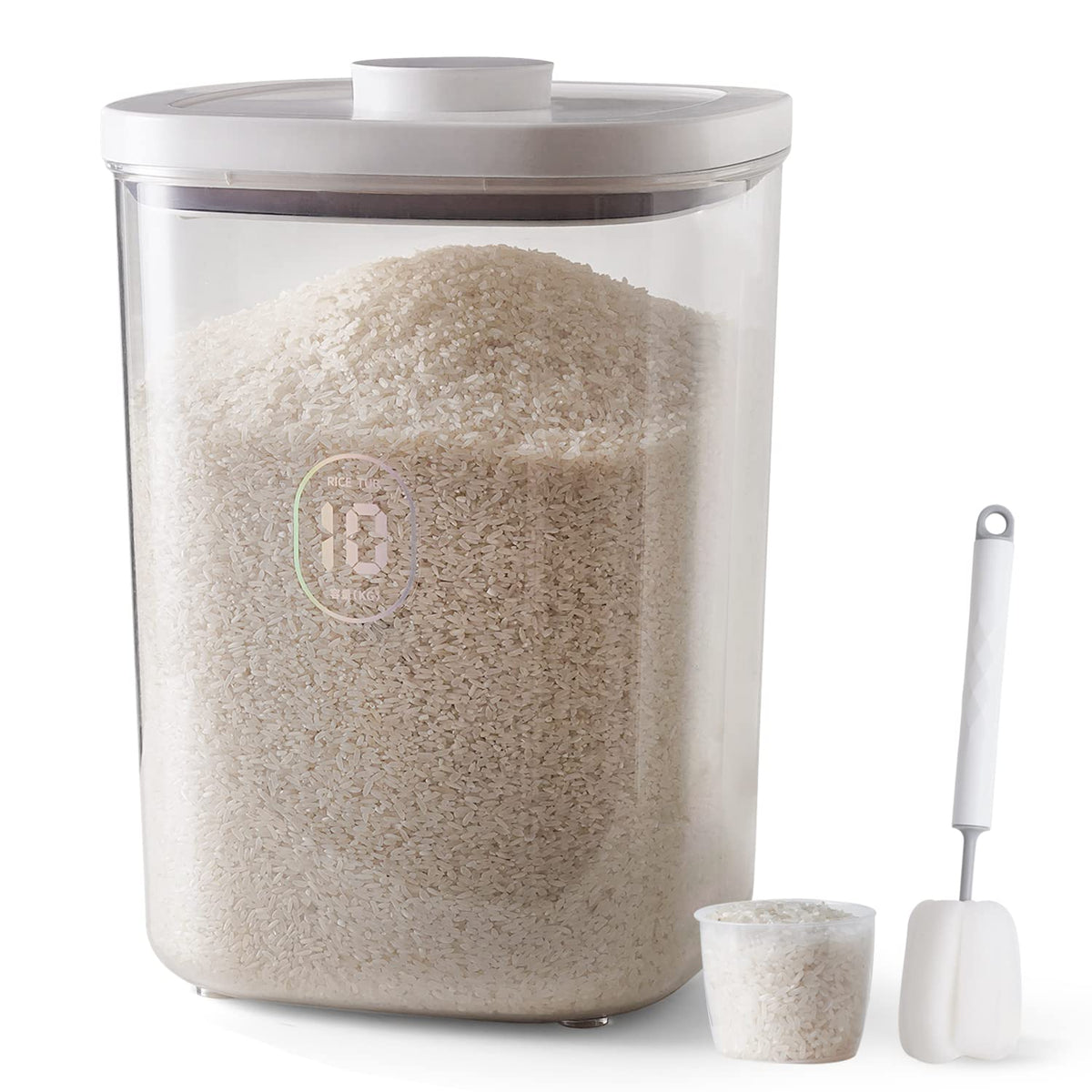 20-25 lbs Rice Dispenser,10.5 Qt/10 L/22-25 lbs Rice Container Storage with Measuring Cup & Brush Food Cereal Container Bins Household for Kitchen Pantry Organization (AY-10KG-WHITE)
