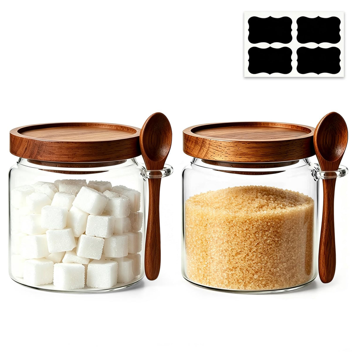 ComSaf Glass Spice Storage Jars with Acacia Wood Lids & Labels 4Oz 24Pack
