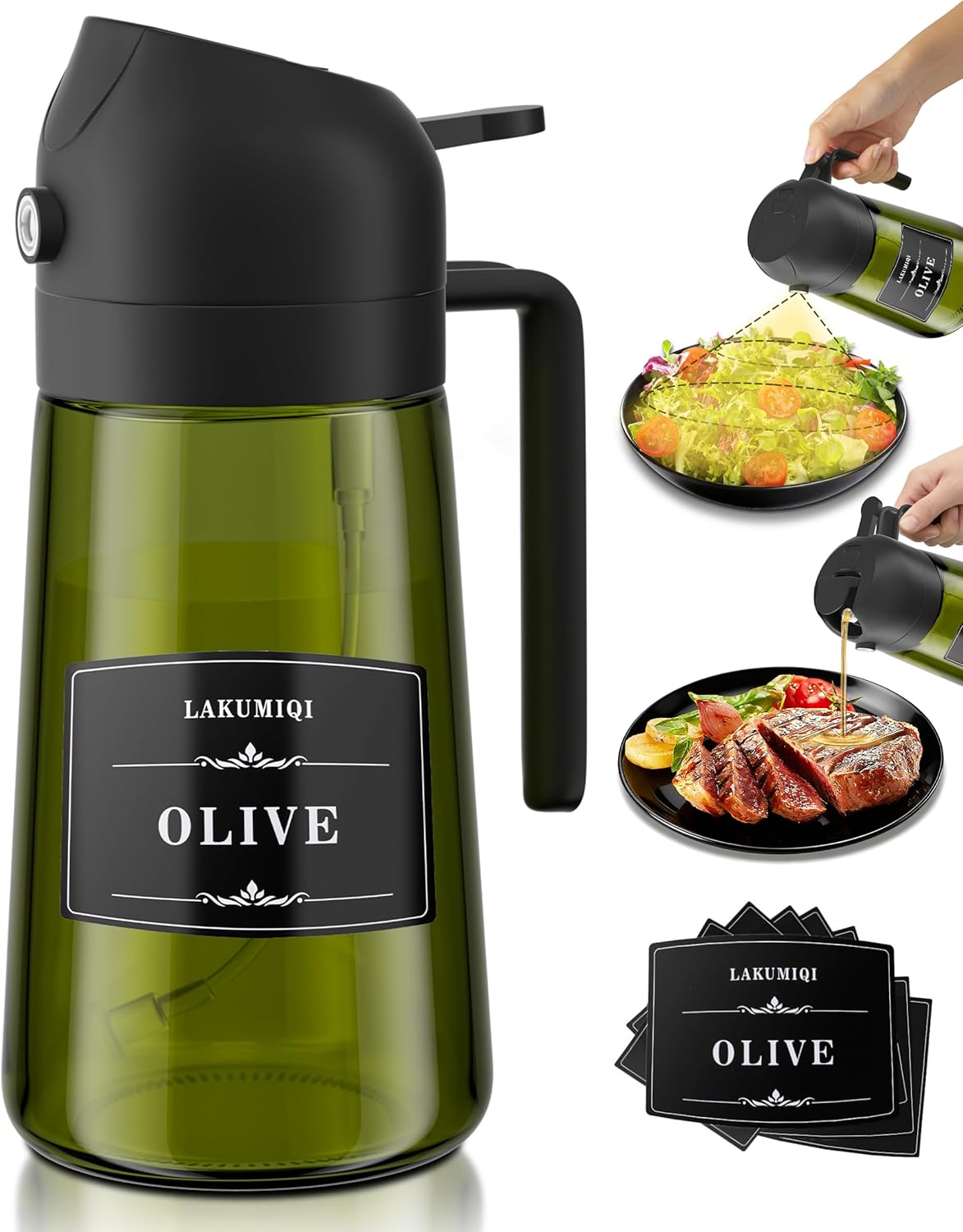Oliver Oil Sprayer Dispenser for Cooking Bottle 16oz Dark Glass 2pcs Black