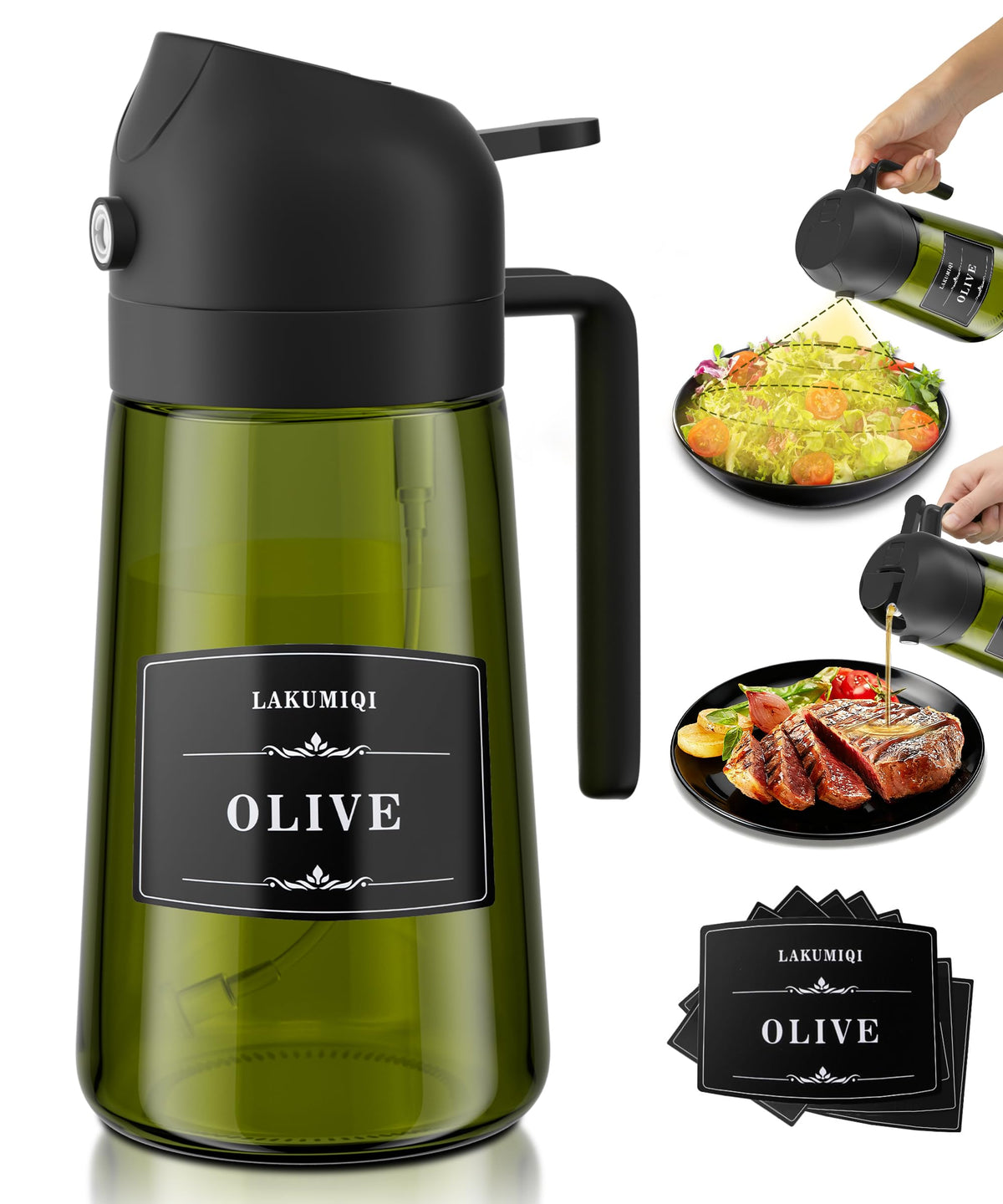 Oliver Oil Sprayer Dispenser for Cooking Bottle 16oz Dark Glass 2pcs Black