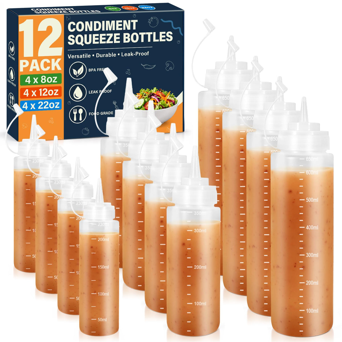 16 oz Condiment Squeeze Bottles, Squeeze Bottles for Sauces, Syrup Bottles
