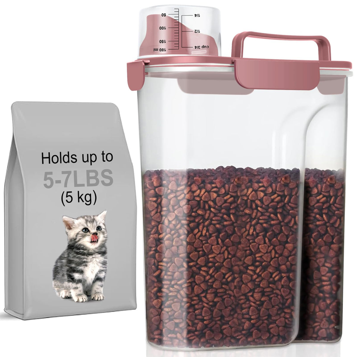 LEAWALK 5Lbs Airtight Cat Dog Food Storage Container with Upgraded Large Nozzle BPA-Free, Pet Food Storage Containers for Rice, Grain, Pet Food, Flour, Dog Treat Storage (Dark Gray, 5L-1pack)