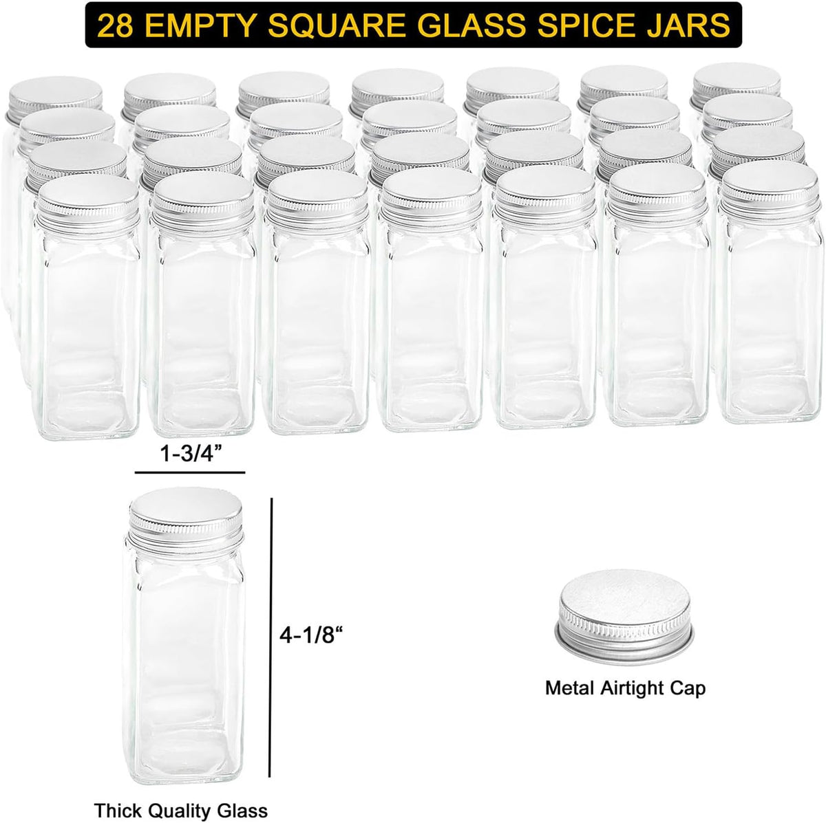 SpaceAid Spice Rack Organizer with 28 Spice Jars, 386 Spice Labels, Chalk Marker and Funnel Set for Cabinet, Countertop, Pantry, Cupboard or Door & Wall Mount - 28 Jars, 13.4" W × 10.8" H, Black