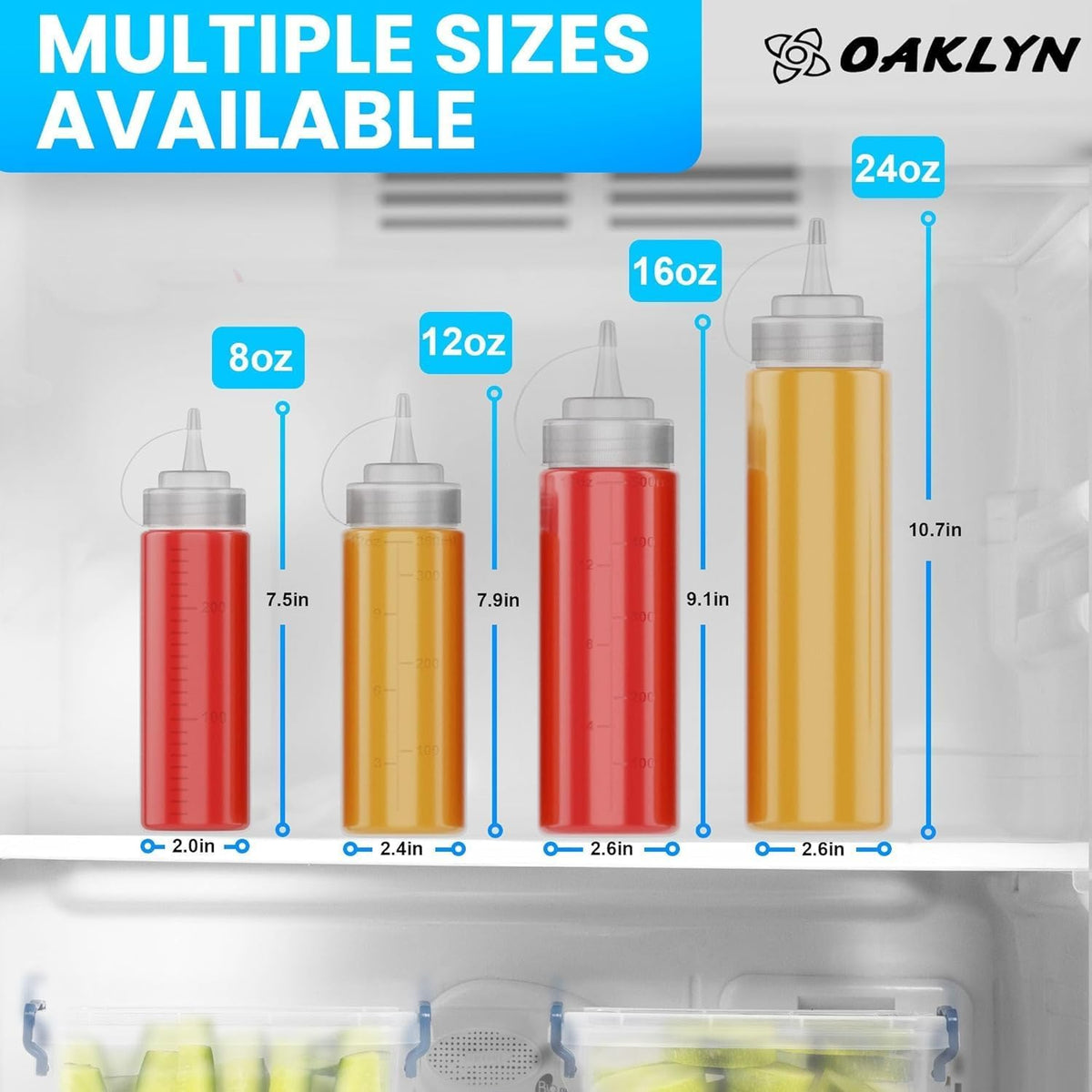 Oaklyn Squirt Bottles, BPA-Free Condiment Squeeze Bottles, 16oz, 6 Pack