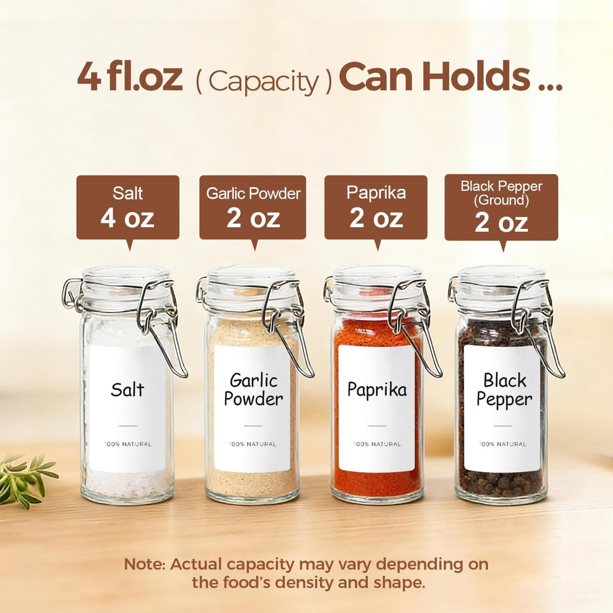 ComSaf Small Glass Spice Jars with Airtight Lids 4 oz 12 Pack with Labels