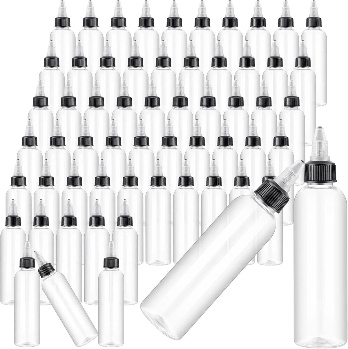 Irenare 100 Pcs 4 oz Plastic Squeeze Bottles with Top Cap Bulk, Clear