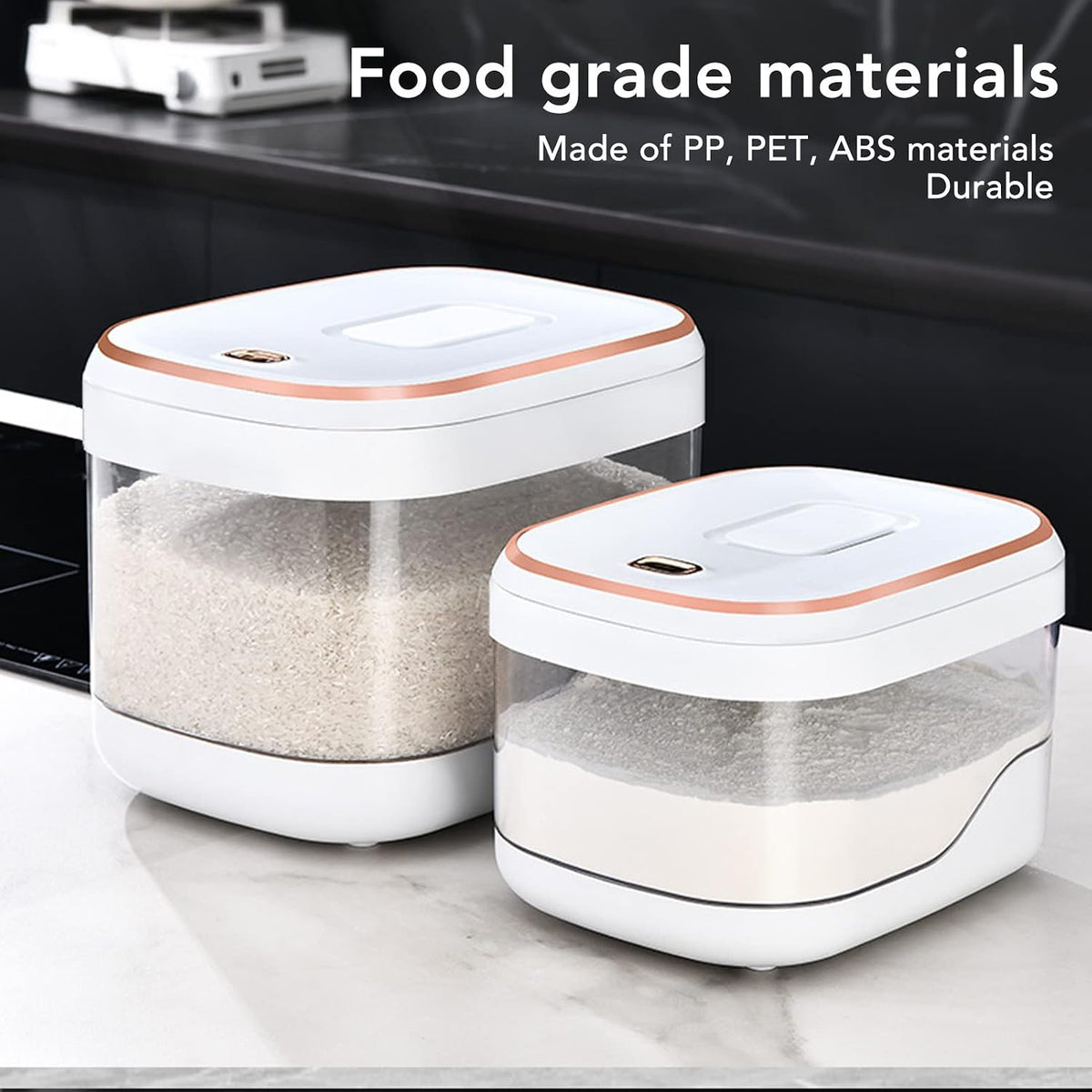 Rice Storage Container, Press Type Large Capacity Airtight Rice Dispenser with Measuring Cup, Proof Food Grade Grain Bucket for Kitchen Pantry Household (5KG)
