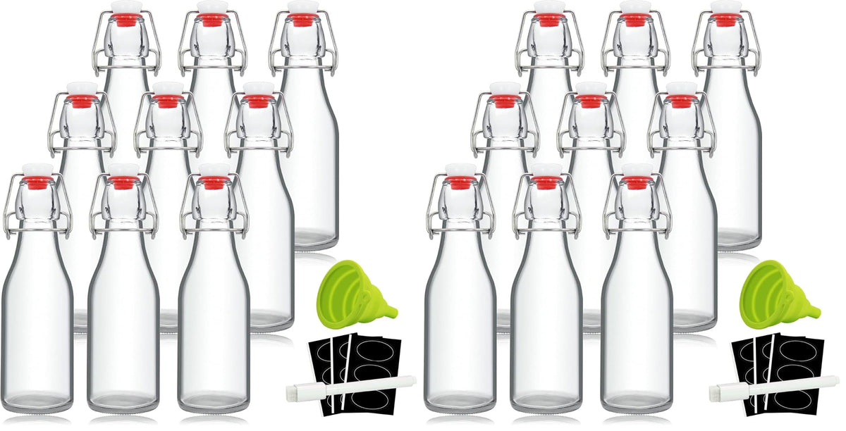 YEBODA 8 oz Clear Swing Top Glass Bottles with Airtight Lids, 9 Pack