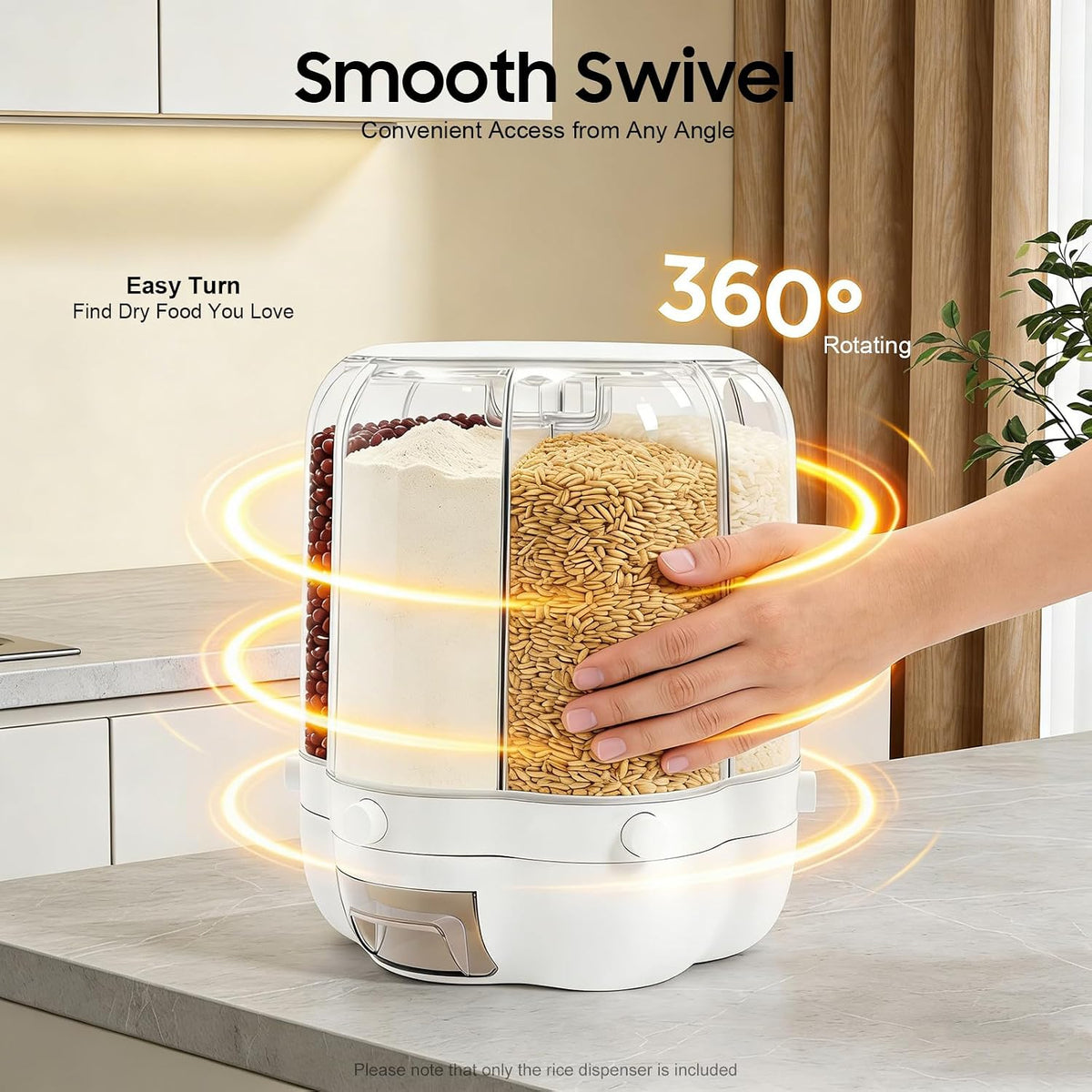 Rotating Food Dispenser,6-Grid Grain Storage Bin,Clear Cereal Container