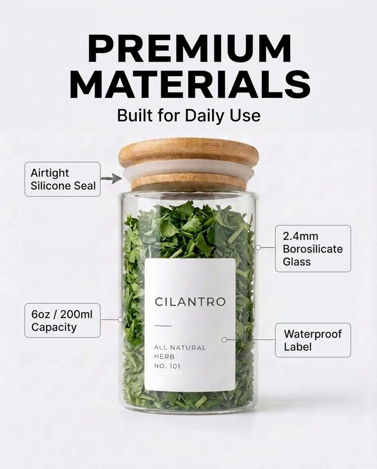 Bloomondo Glass Spice Jars with Label Pack (12x Bamboo Lid Glass Jar) Small 6oz Empty Spice Storage Bottles with 112 Printed Stickers and 48 Writable Pantry Labels for Seasoning Containers