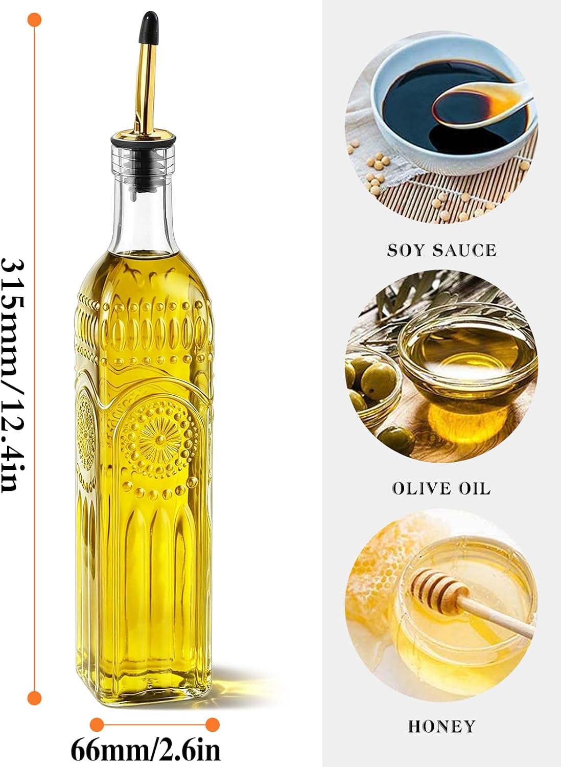 4 Pcs Olive Oil Dispenser Bottle for Kitchen, 17oz Clear Glass Oil and Vinegar Dispenser Bottle Set with 4 Stainless Steel Spouts and 1 Funnel (Square)