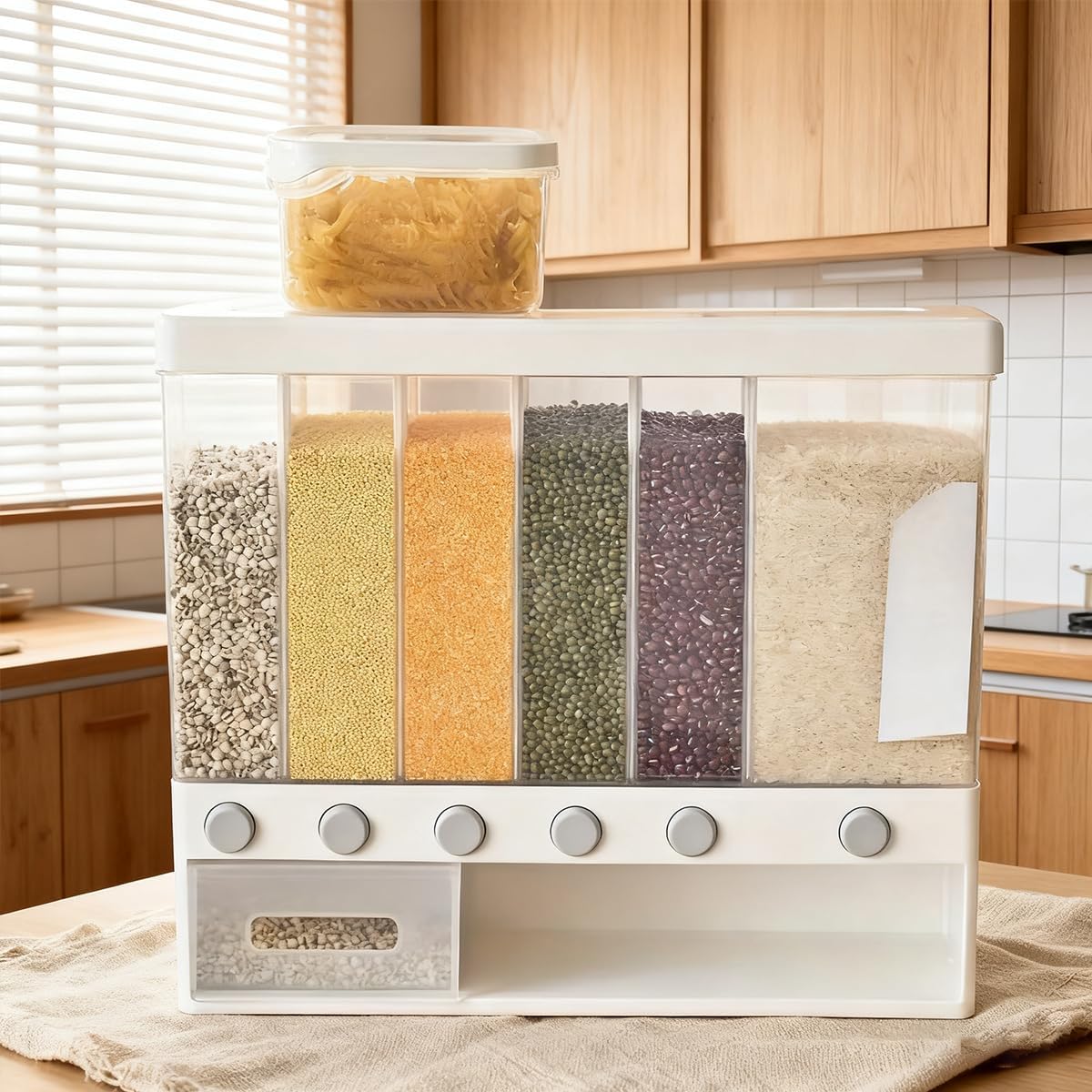 Countertop Rice Dispenser, One Press Grain Storage Container, Transparent Airtight Dry Food Organizer for Rice Beans Cereal Nuts Coffee Beans, Kitchen Pantry Storage Canister