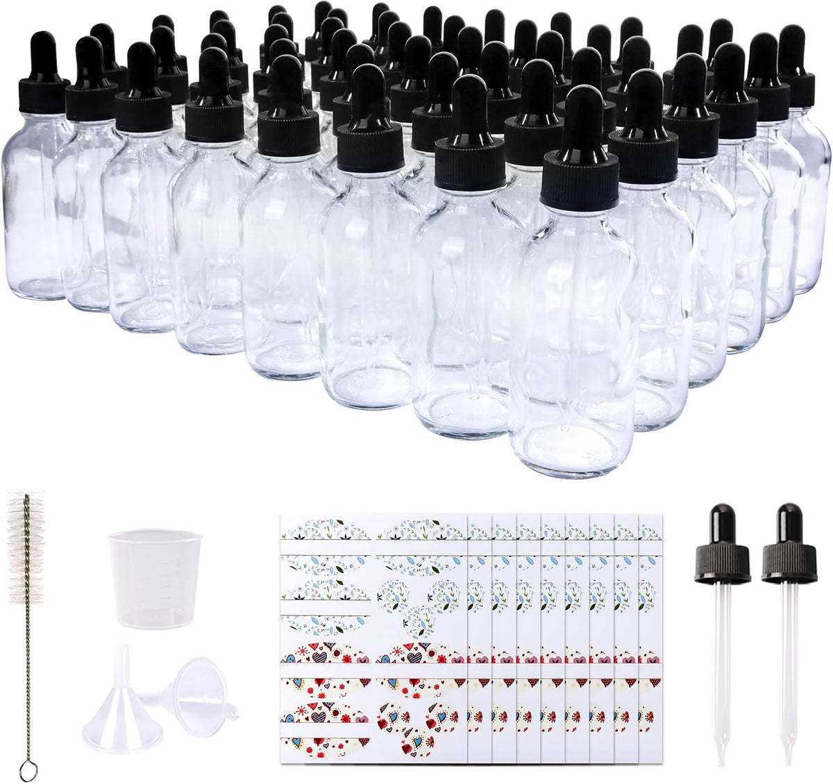 48 Pack 2oz Clear Glass Bottles with Glass Eye Droppers