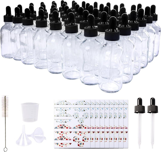 48 Pack 2oz Clear Glass Bottles with Glass Eye Droppers