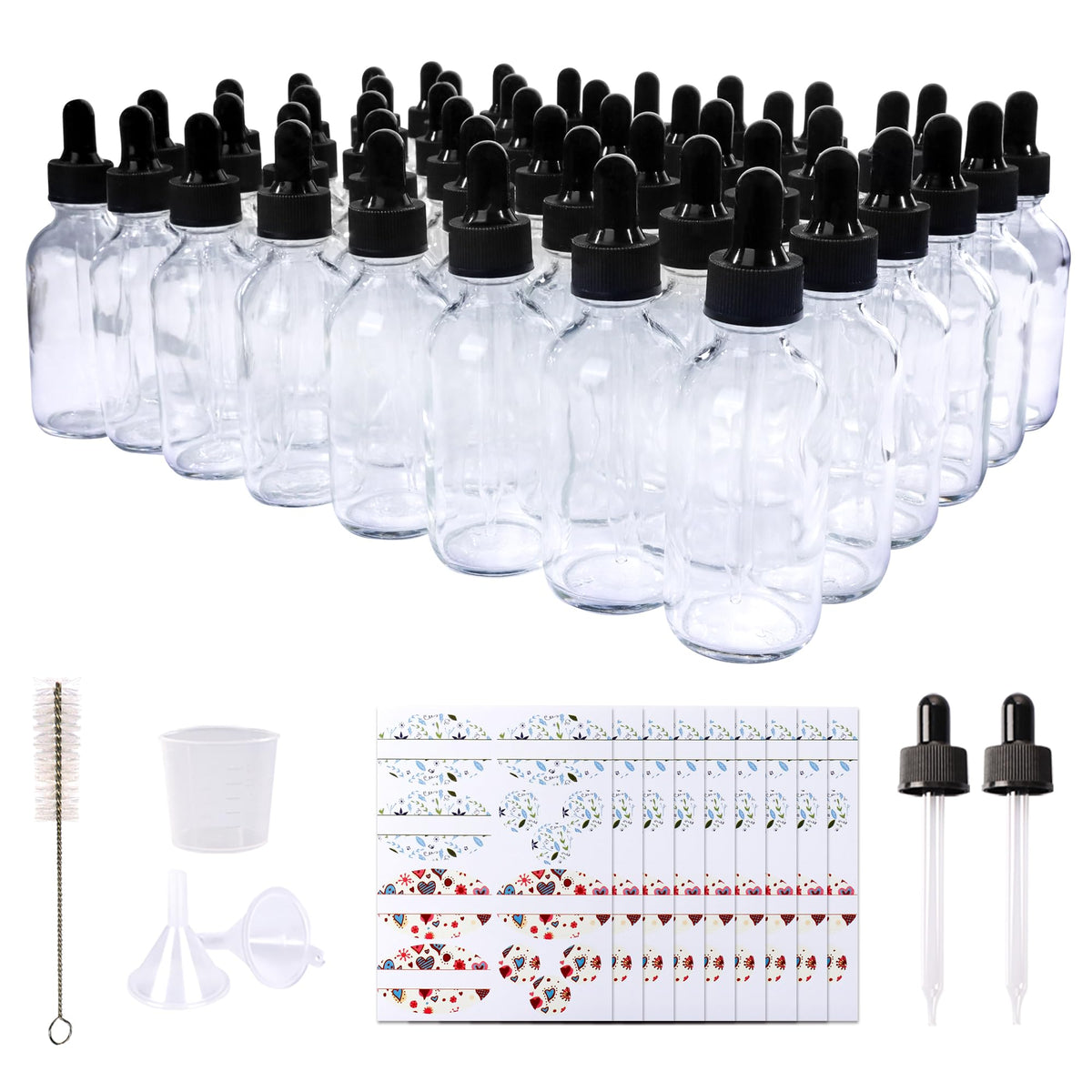 48 Pack 2oz Clear Glass Bottles with Glass Eye Droppers