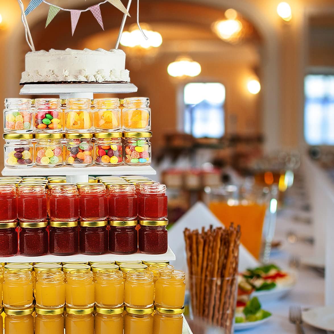 1.5oz Small Glass Jars with Lids, 60 Pcs Mini Honey Jars for Sample, Favors