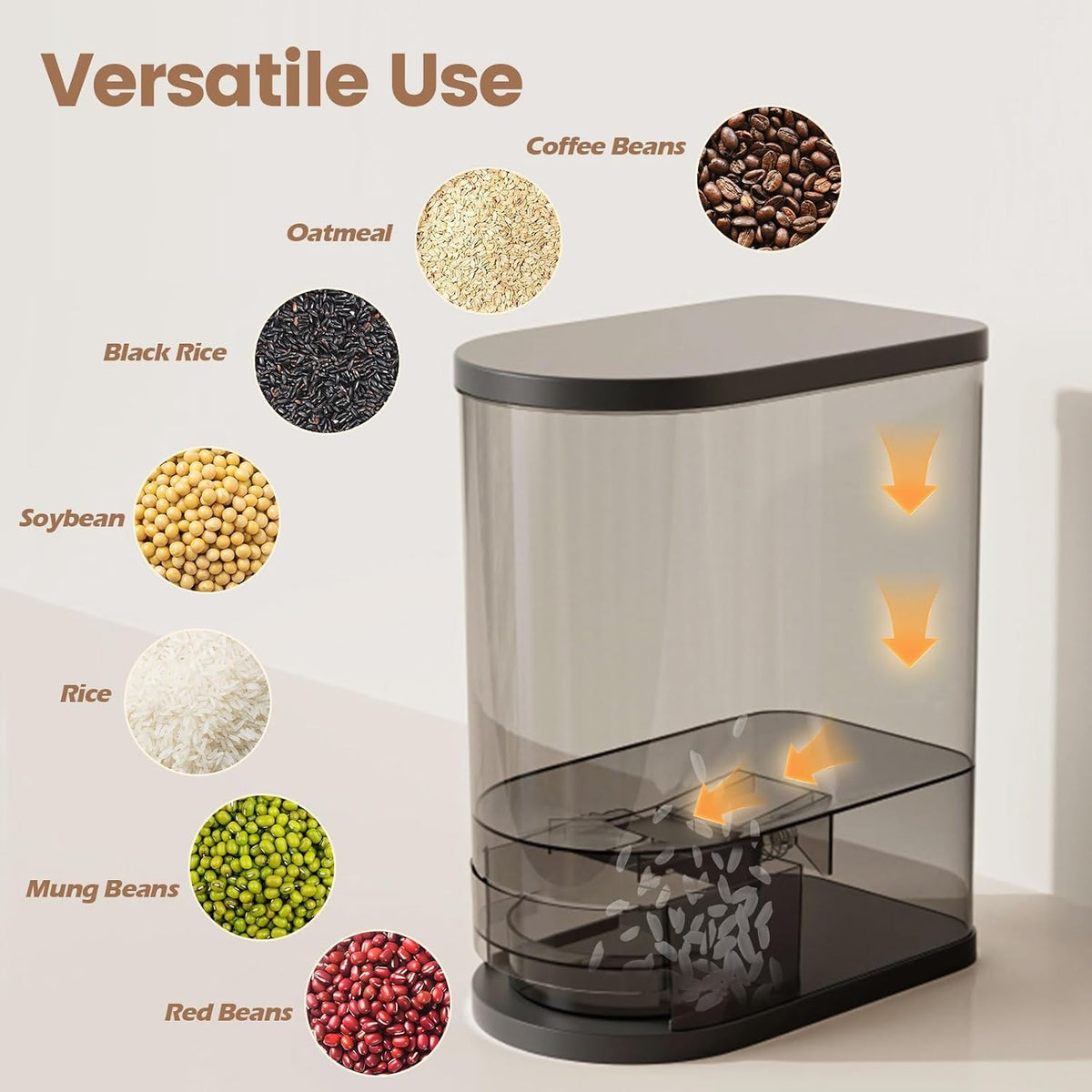 SYNCVIBE Large Rice Dispenser, 22-25 Lbs, Airtight, Measuring Cup, Black