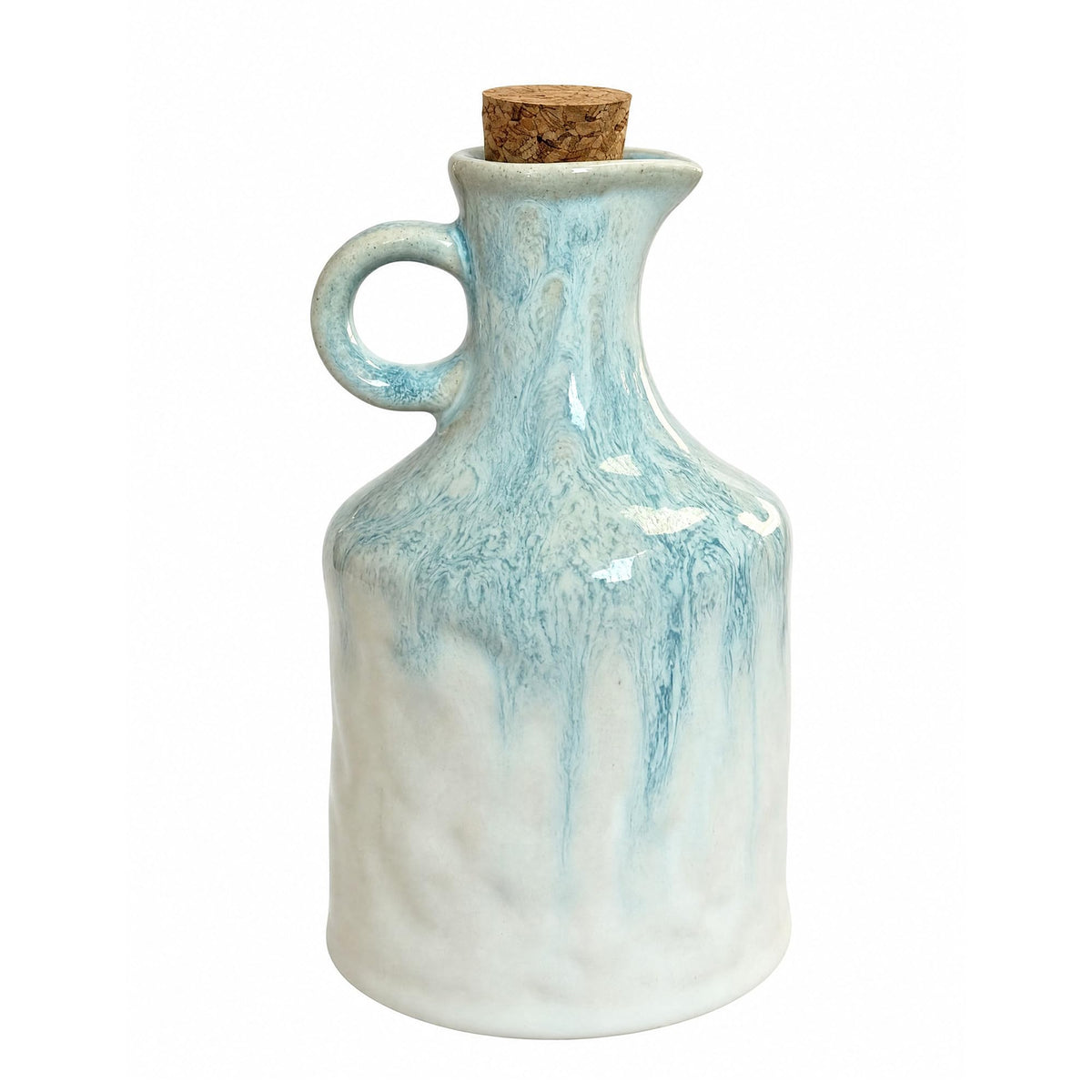 Green Ceramic Olive Oil Dispenser Bottle with Cork Stopper 13.5Oz