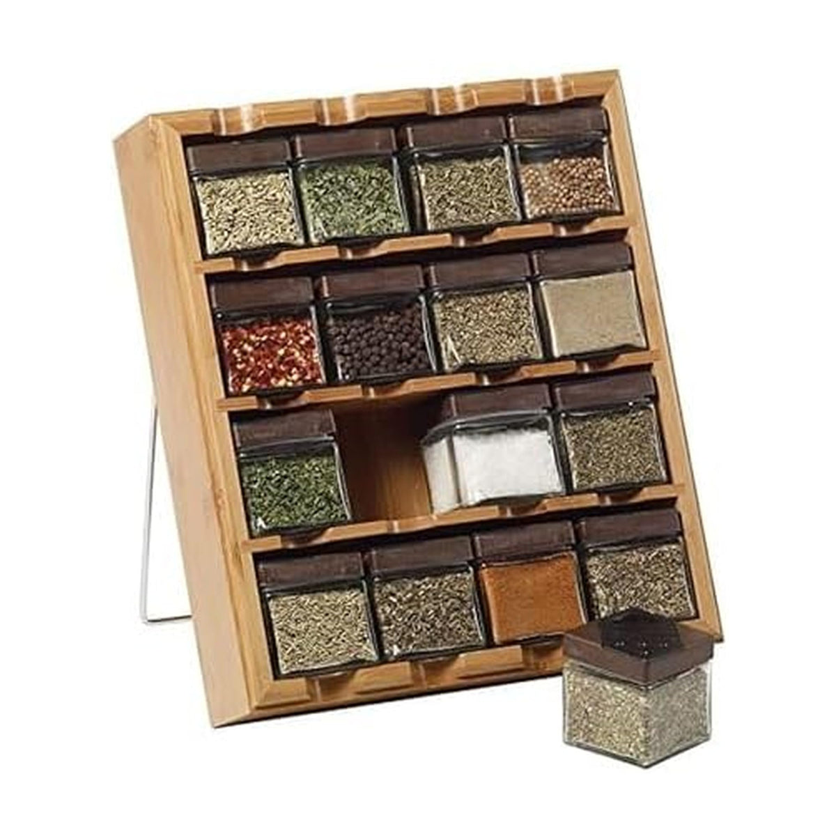 Kamenstein 16 Jar Ellington Revolving Countertop Spice Rack with Lift & Pour Caps and Spices Included, FREE Spice Refills for 5 Years: Black and Chrome