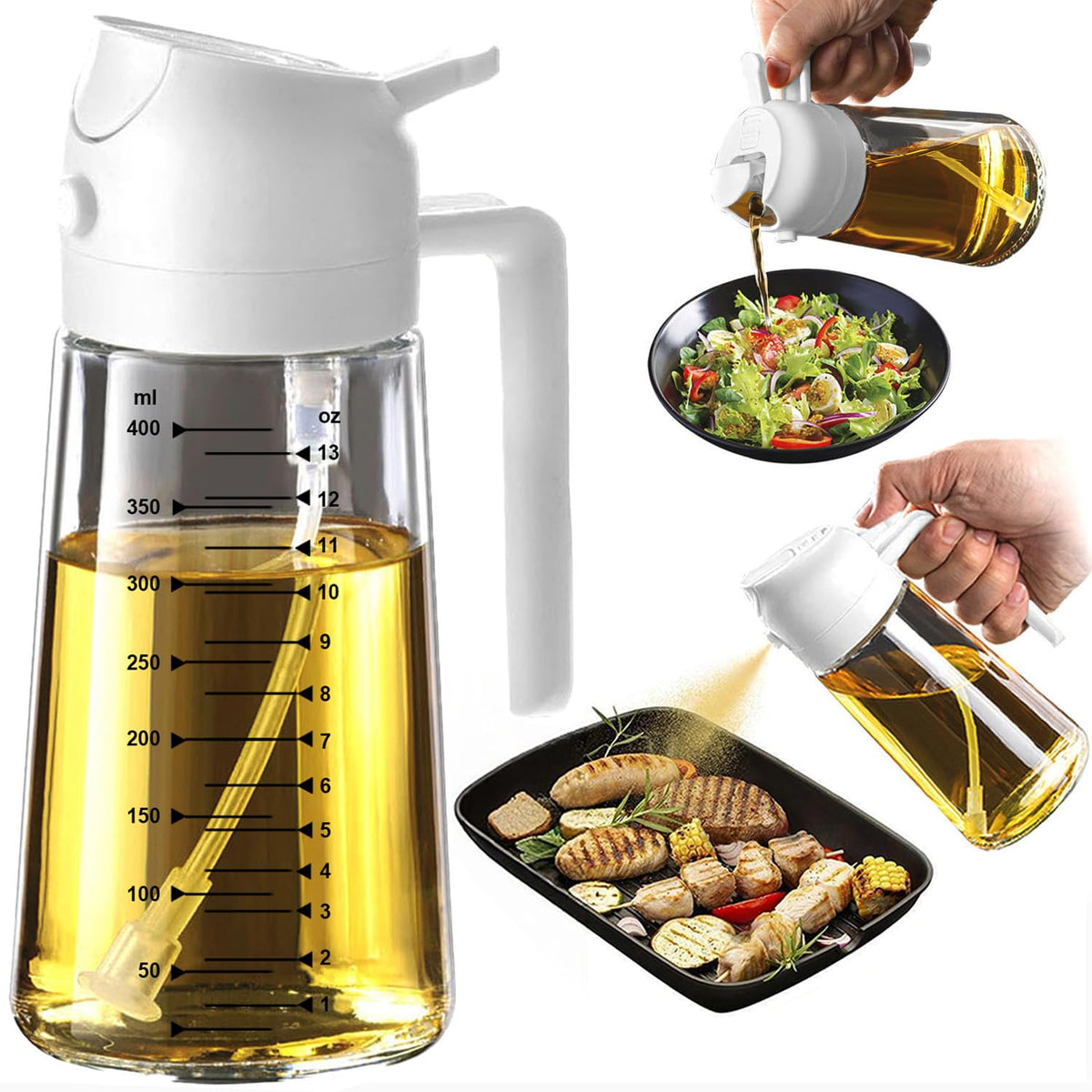 TrendPlain 16oz Olive Oil Sprayer for Cooking with Silicone Base, 2 Black
