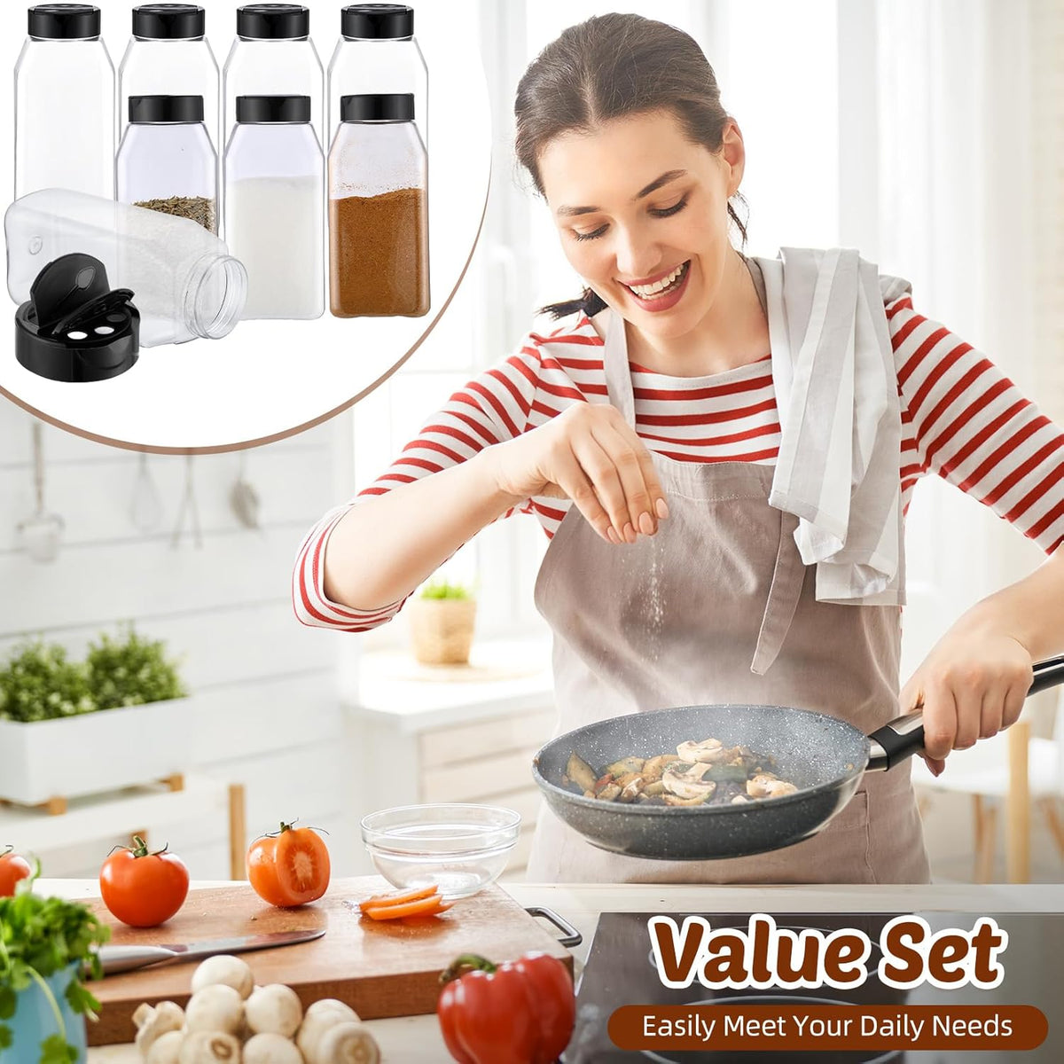Mifoci 28 Pack 16 oz Black Plastic Spice Jars with Cap