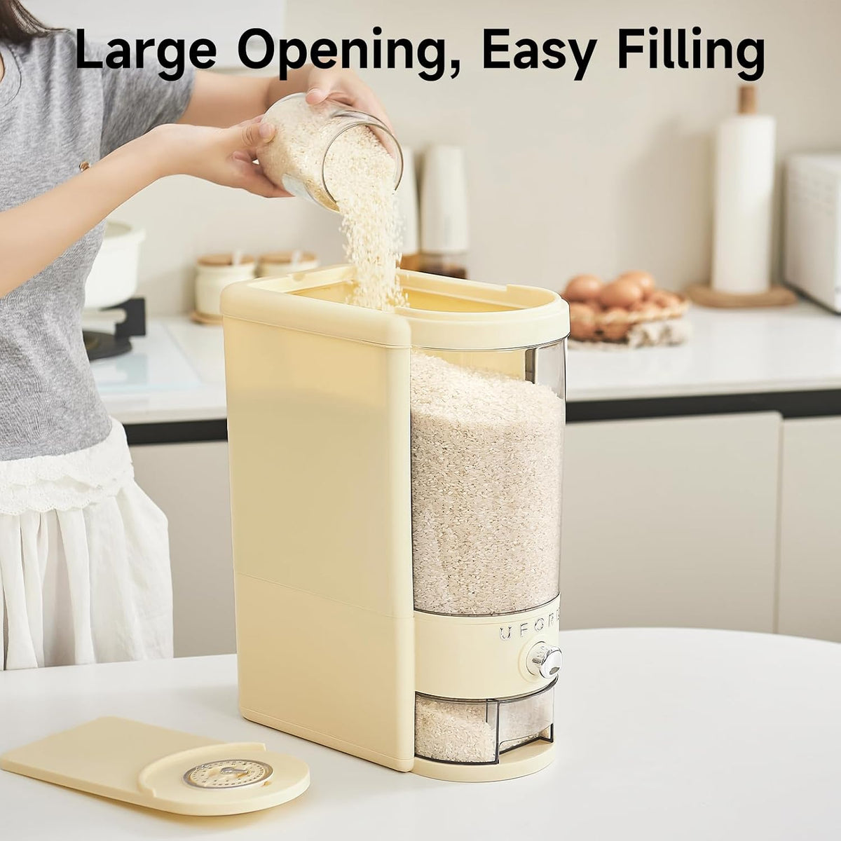 UFORU Rice Dispenser,23 LB Airtight Rice Storage Container with Date Dial