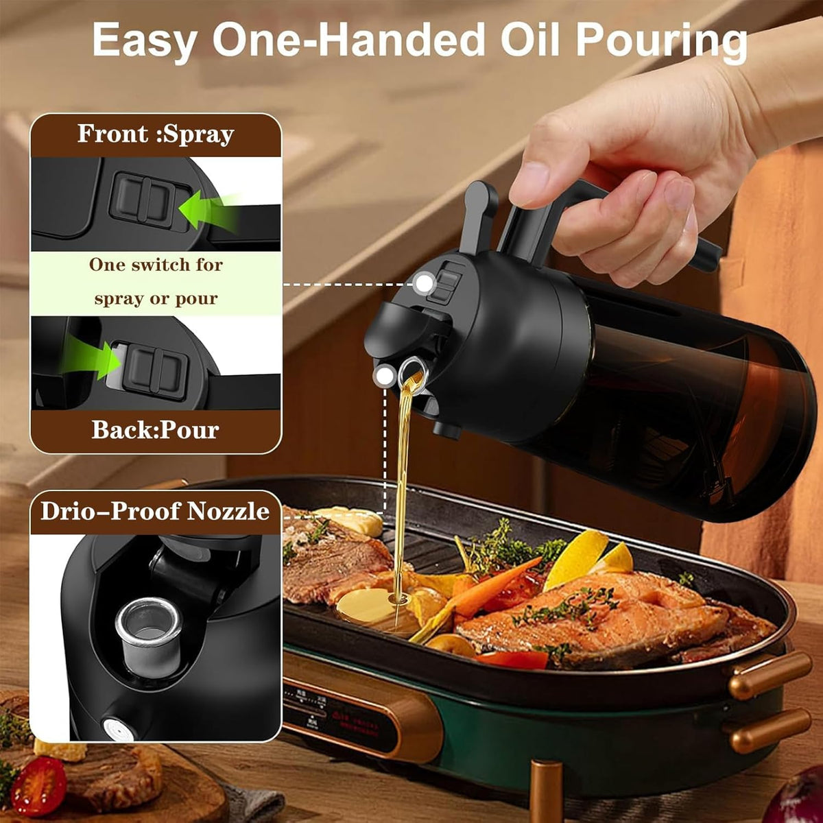 Oliver Oil Sprayer Dispenser for Cooking Bottle 16oz Dark Glass 2pcs Black
